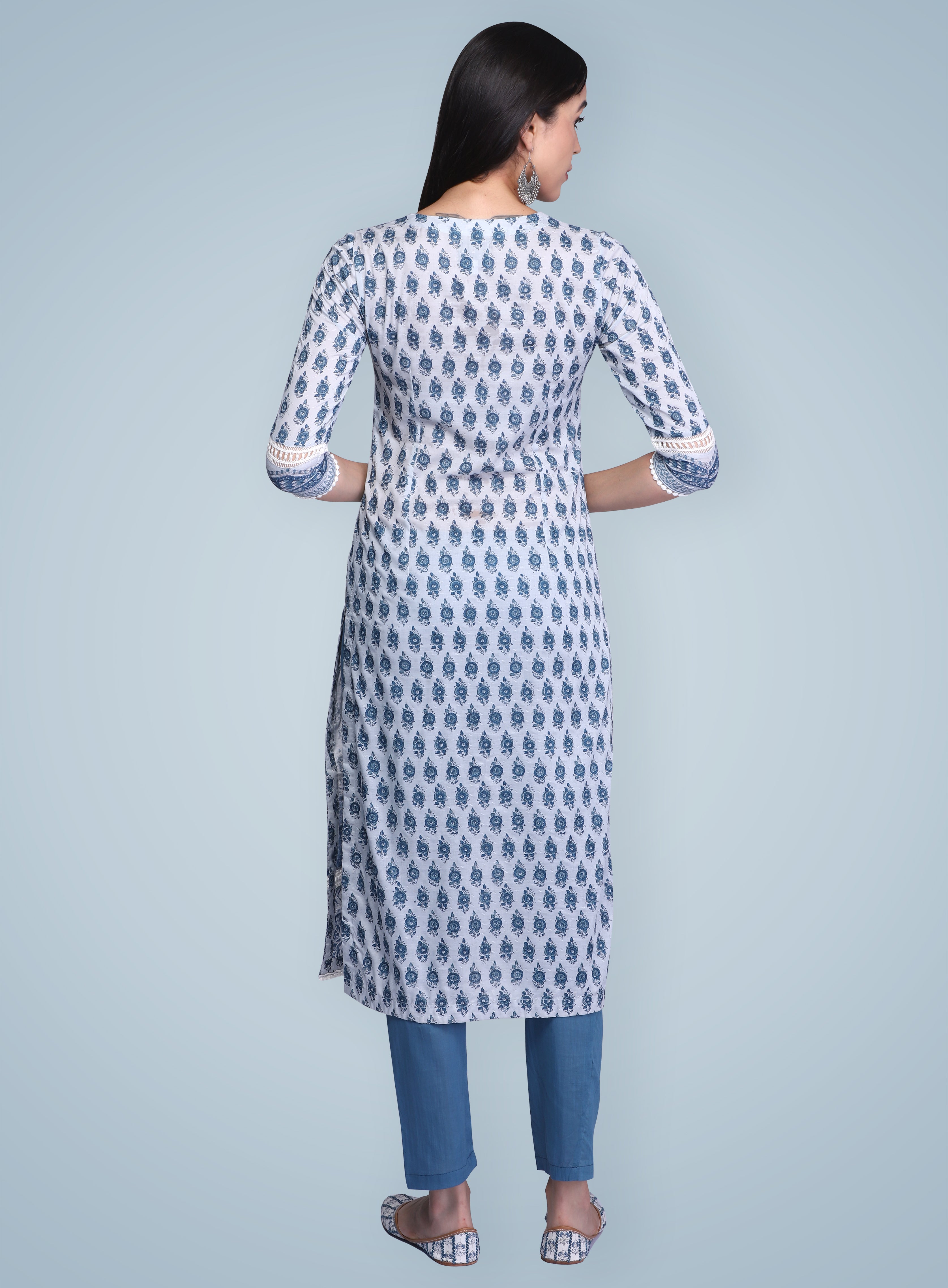 Indigo Hand Block Printed Silk Kurta