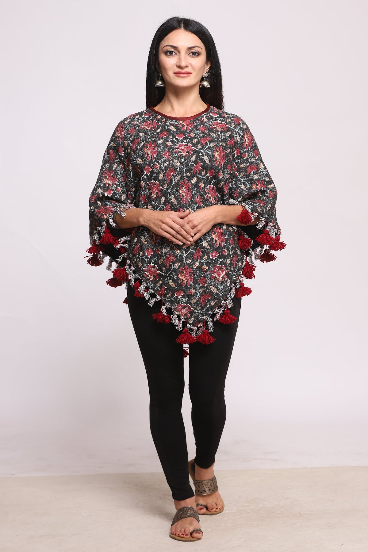 Black Block Printed Winter Poncho