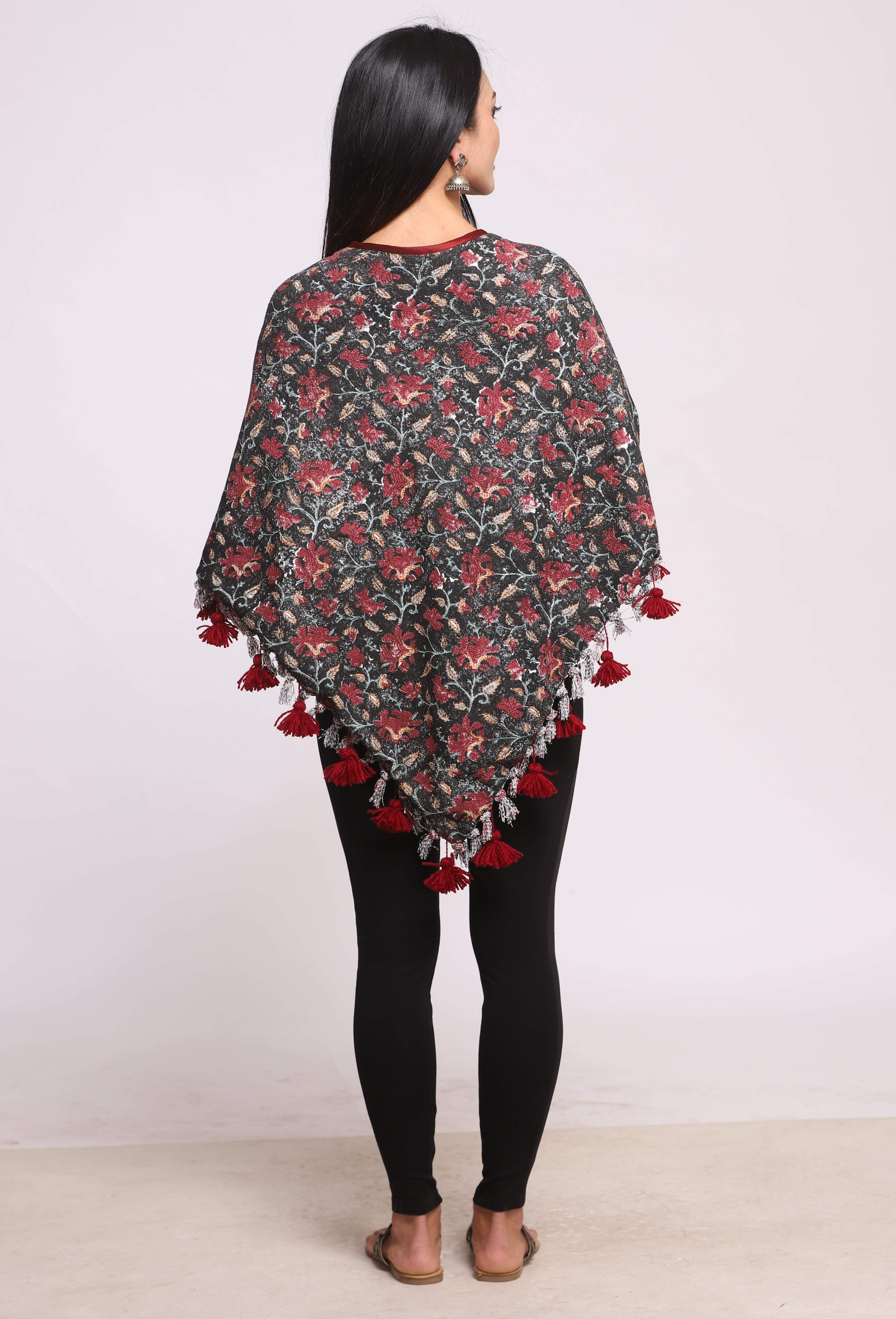 Black Block Printed Winter Poncho