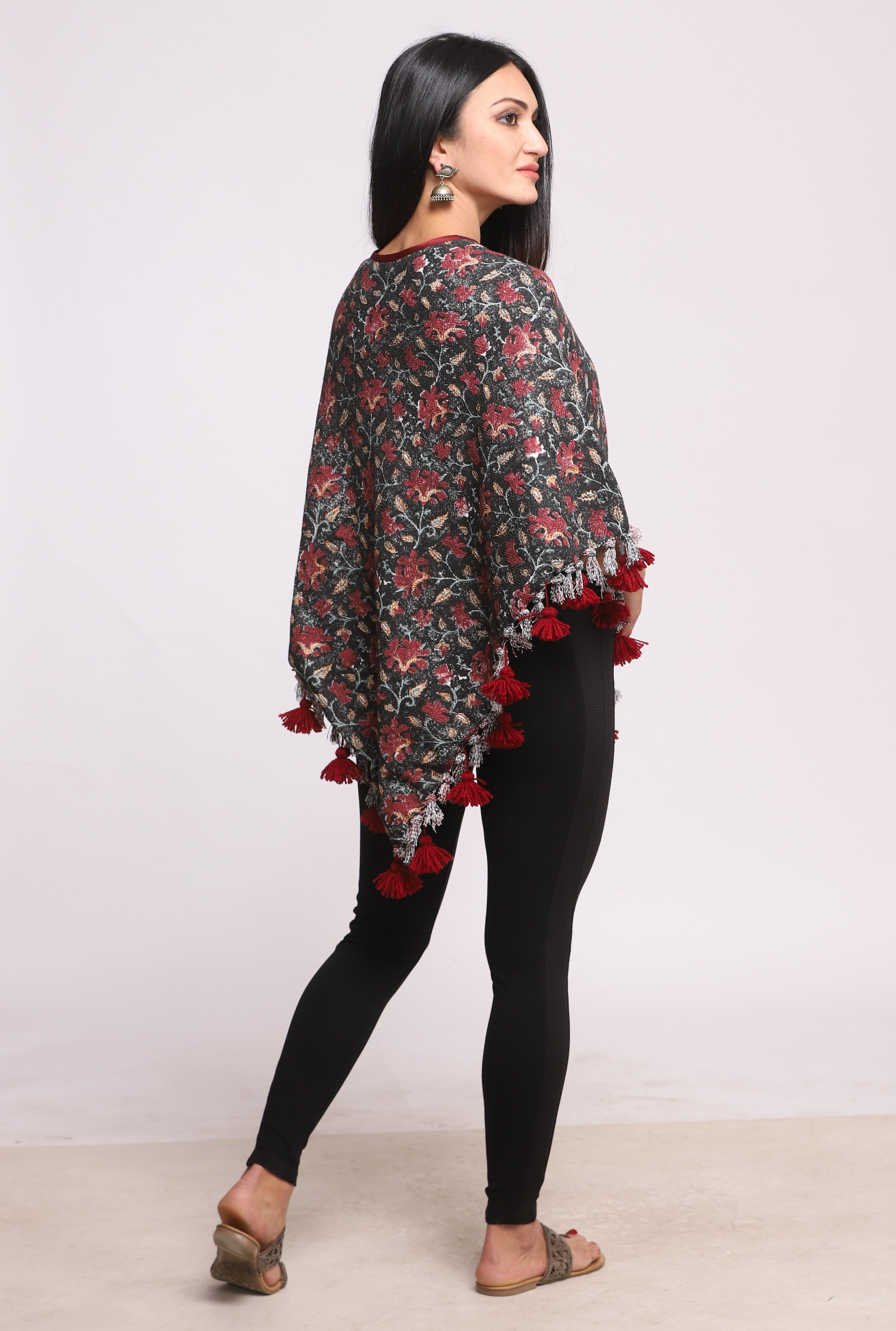 Black Block Printed Winter Poncho