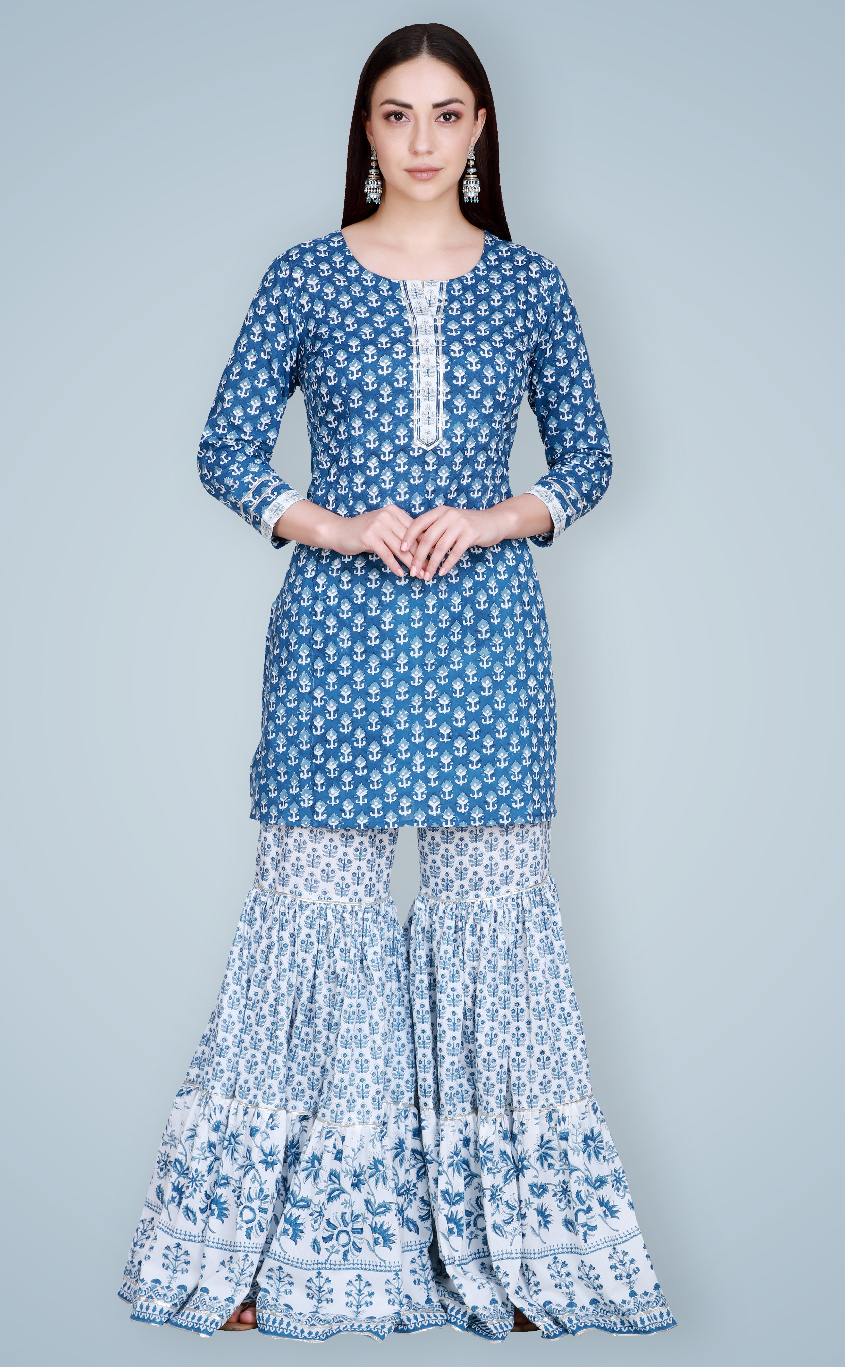 Charul Malik in Indigo Hand Block Printed Sharara Set