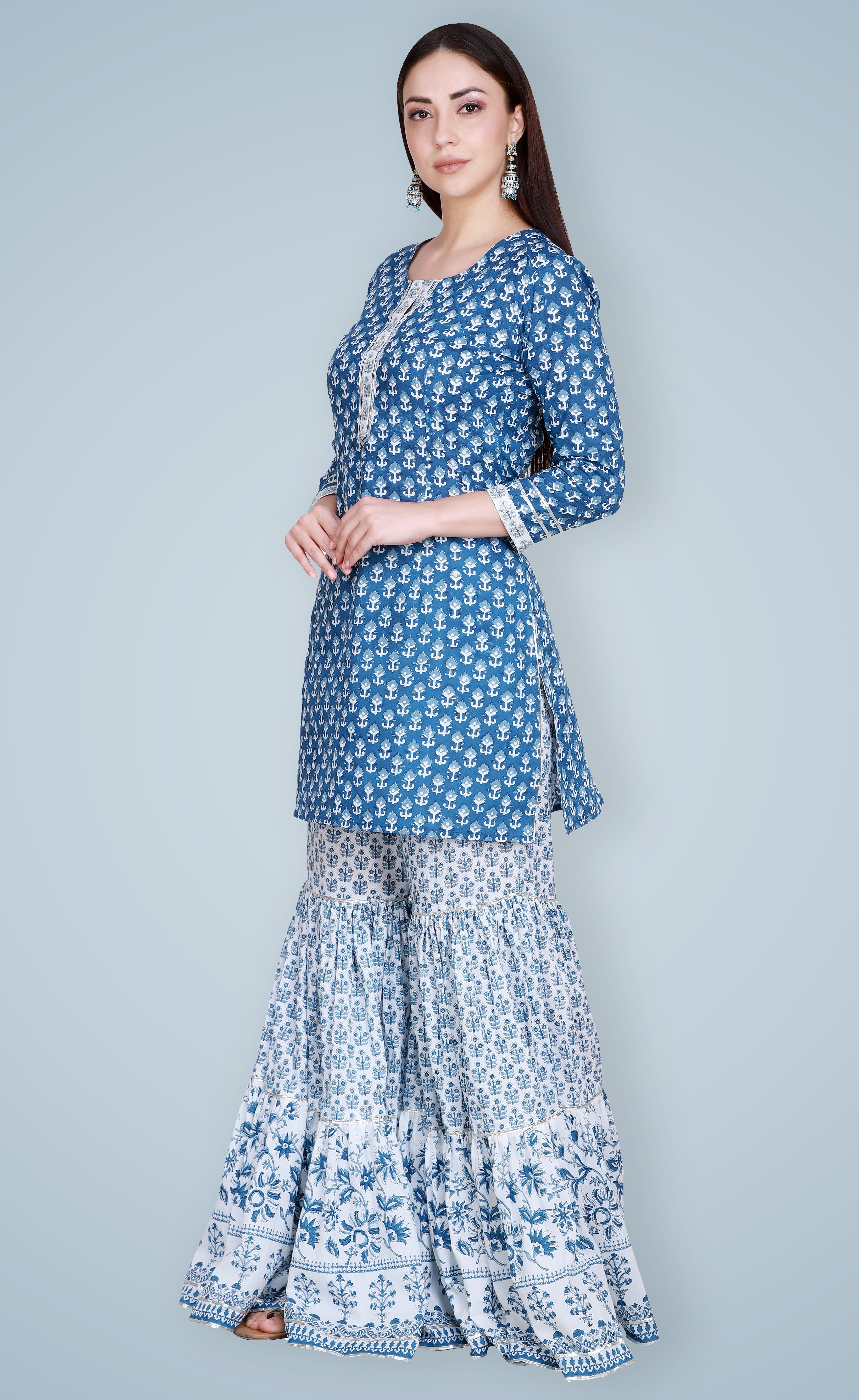 Charul Malik in Indigo Hand Block Printed Sharara Set