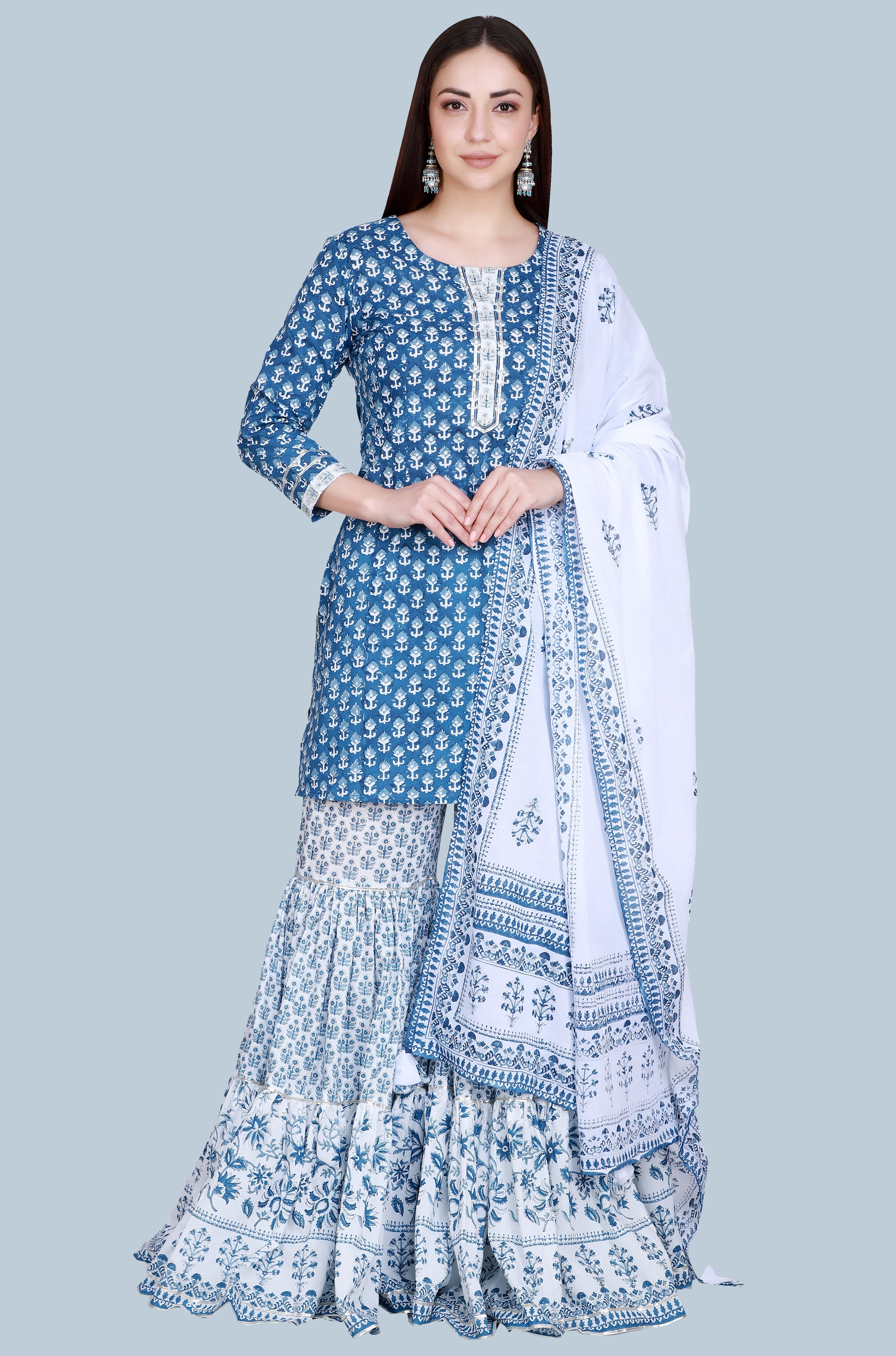 Charul Malik in Indigo Hand Block Printed Sharara Set