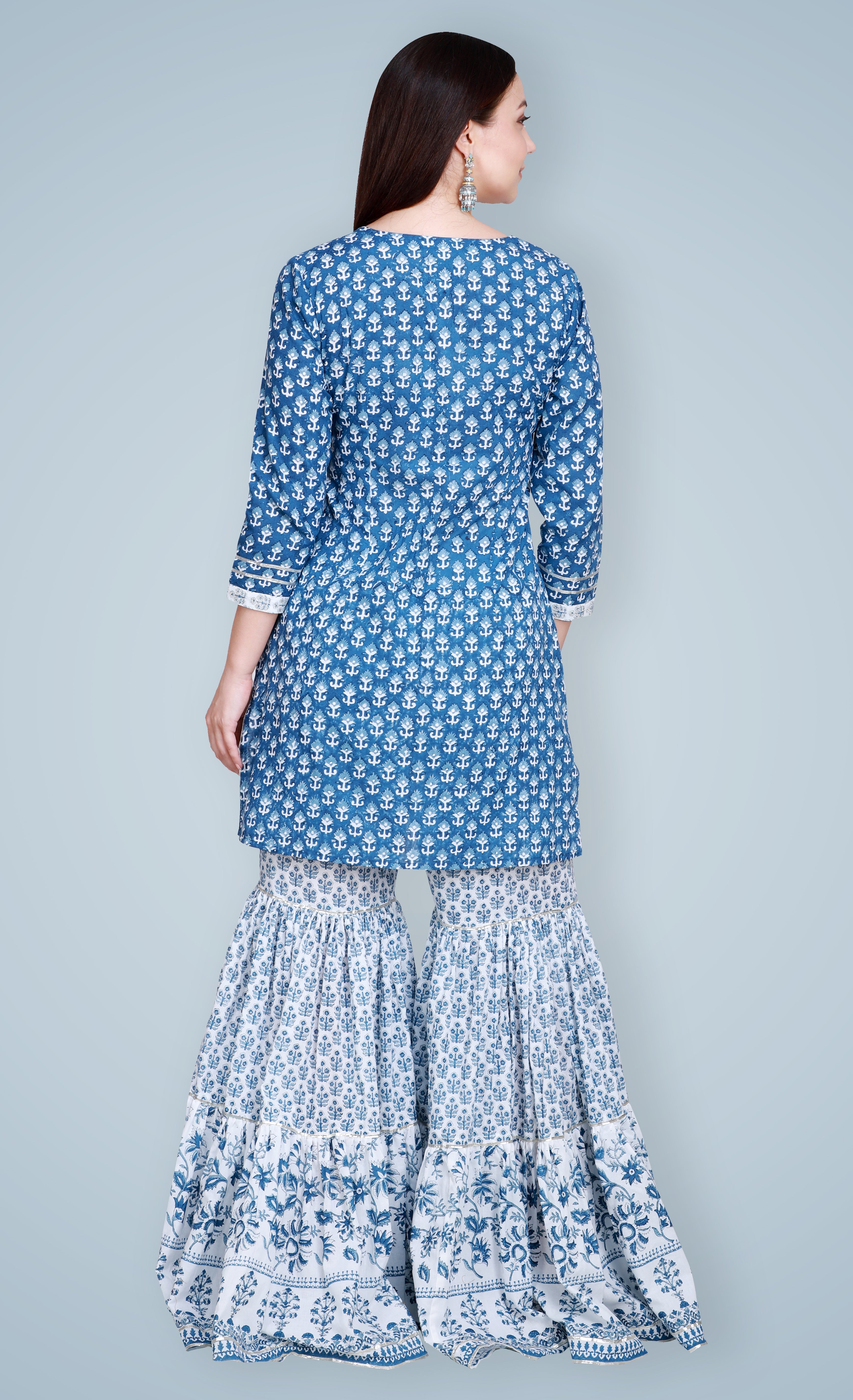 Charul Malik in Indigo Hand Block Printed Sharara Set