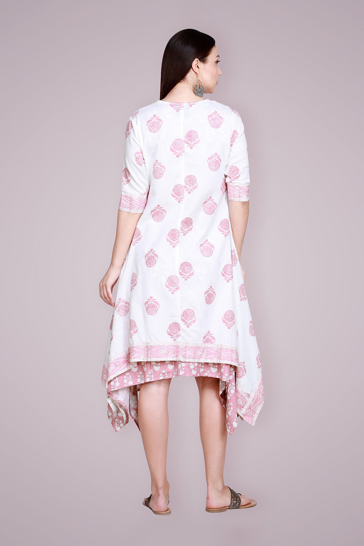 Coral Blush Hand Block Printed Linen Kurta with Cape