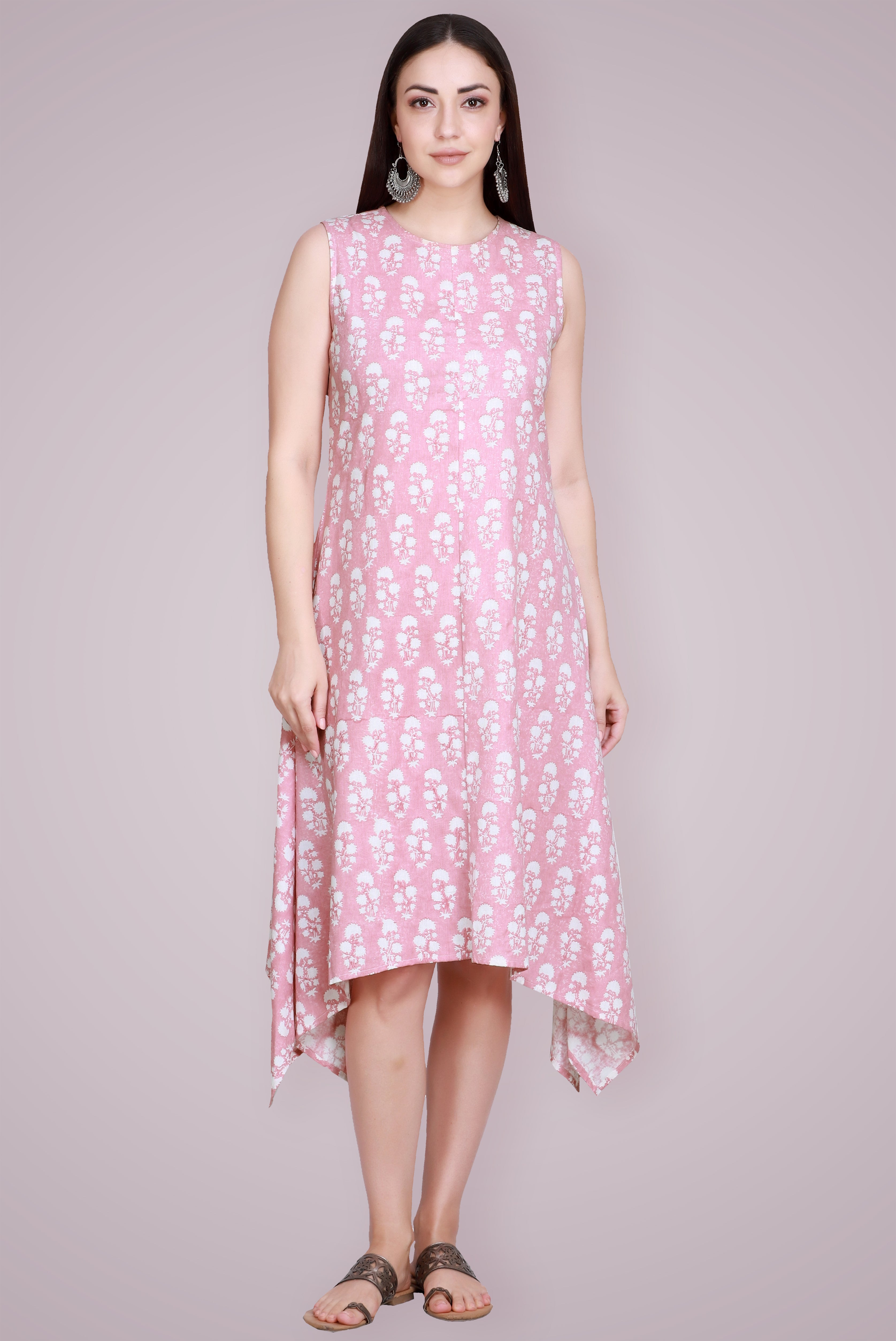 Coral Blush Hand Block Printed Linen Kurta with Cape