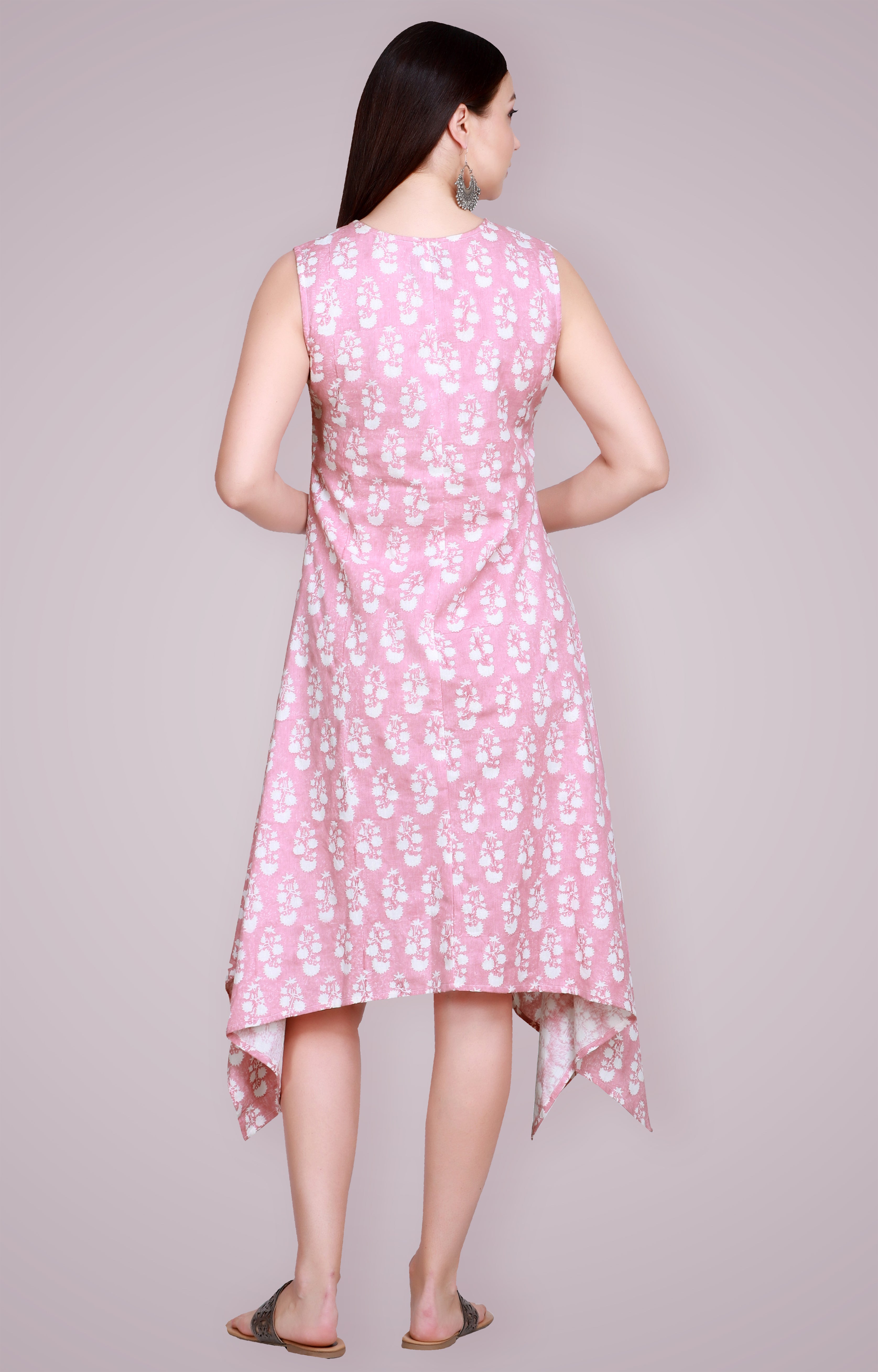 Coral Blush Hand Block Printed Linen Kurta with Cape