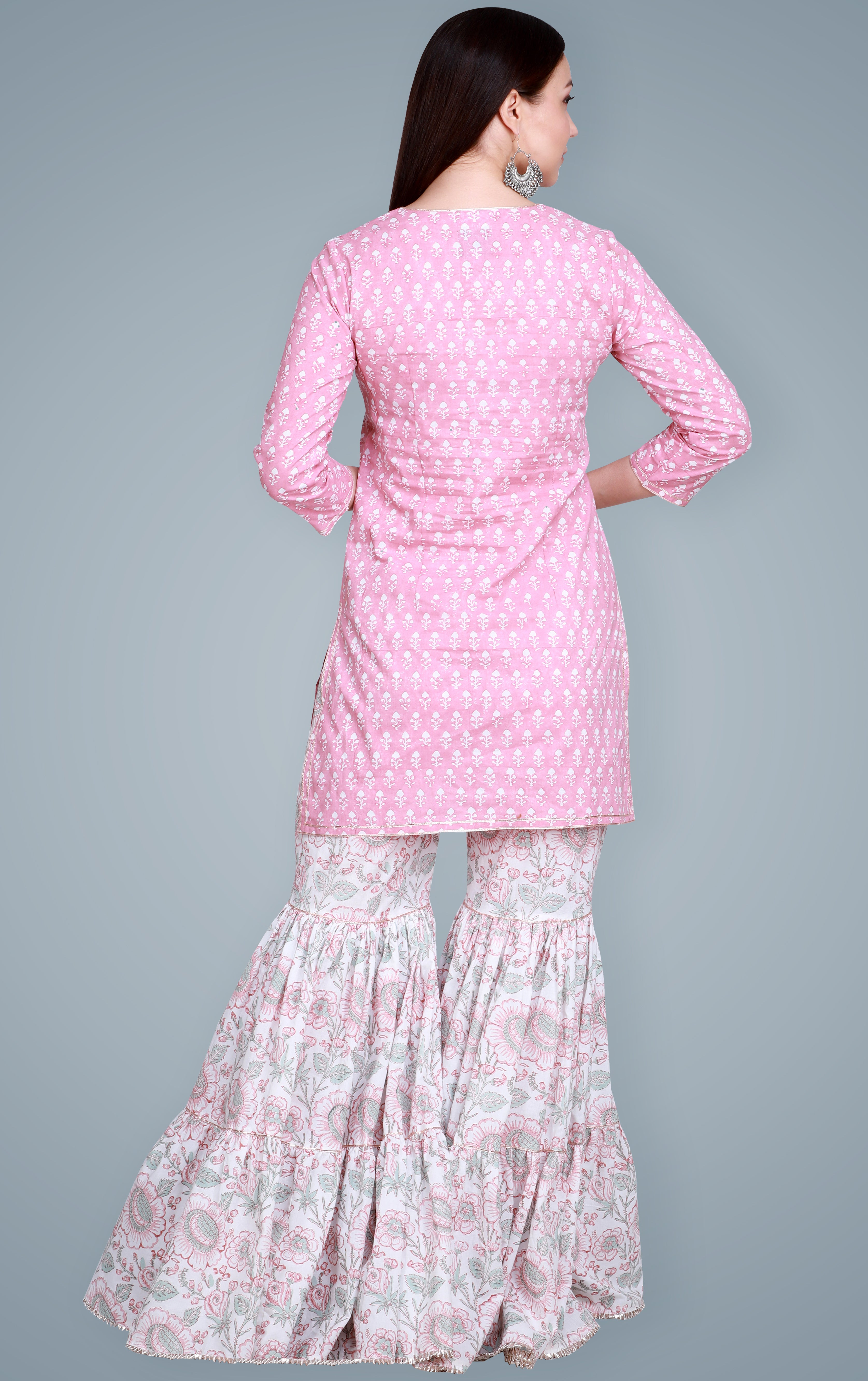 Pastel Pink Hand Block Printed Sharara Set