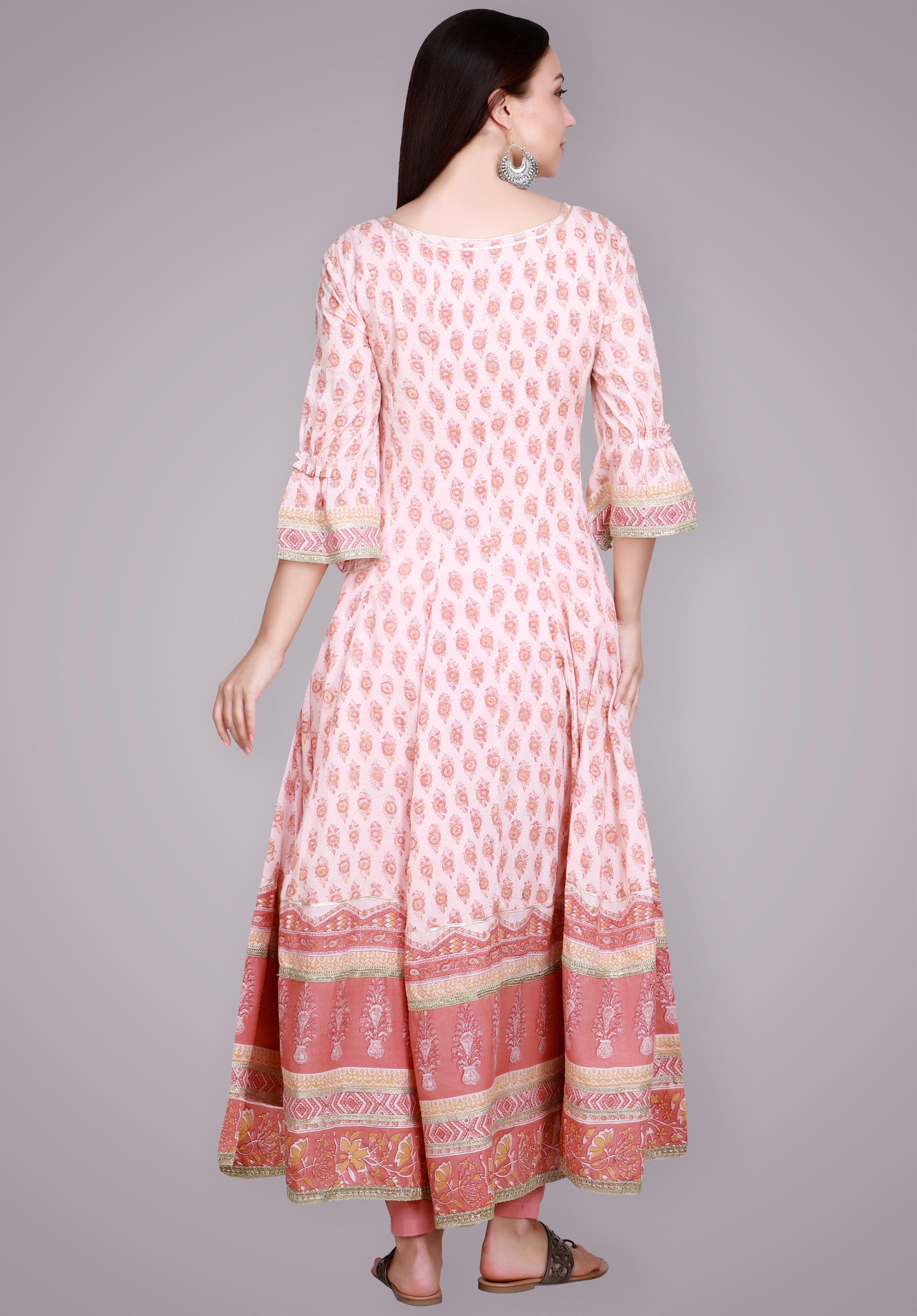 Coral Hand Block Printed Anarkali Suit Set