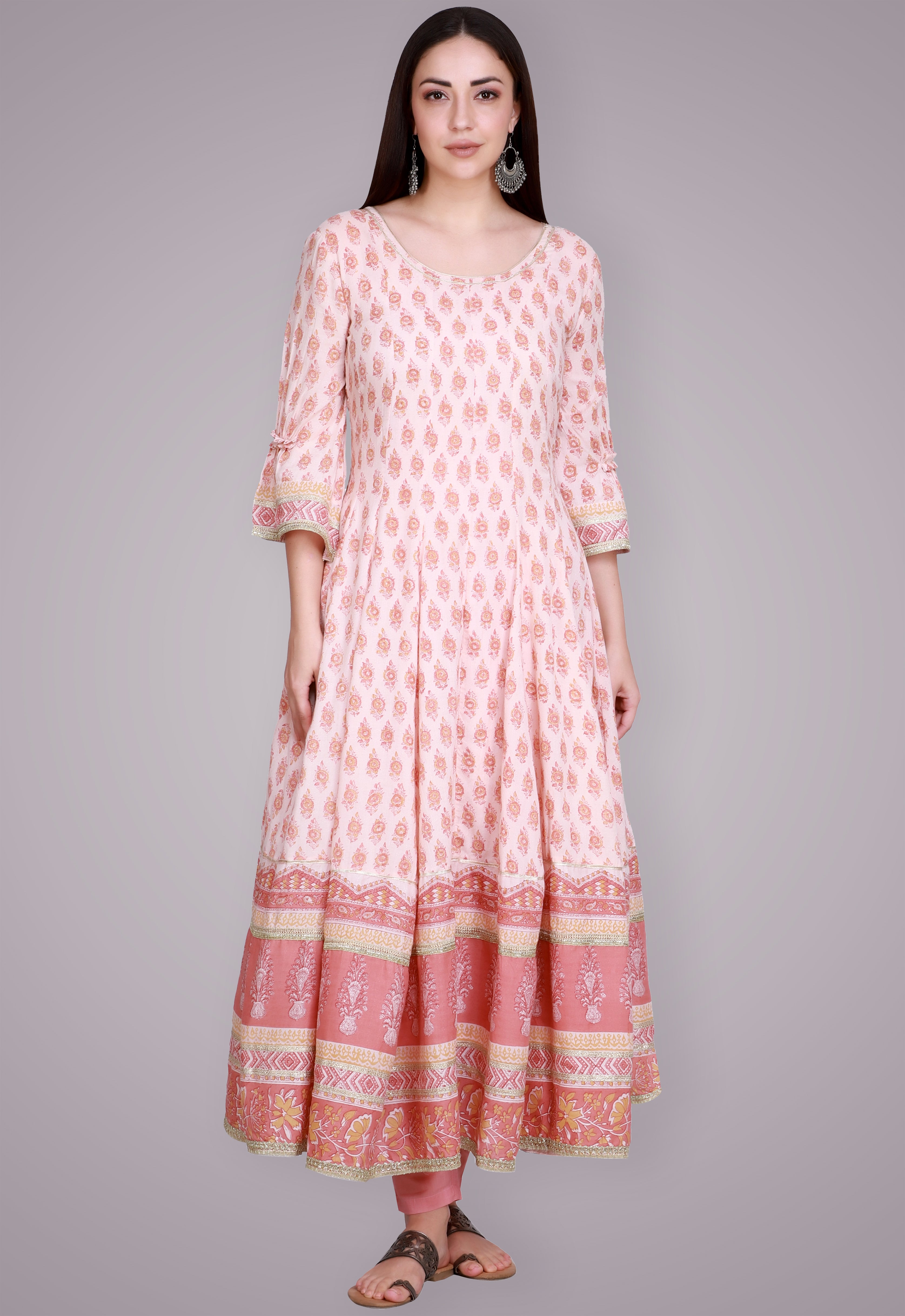 Coral Hand Block Printed Anarkali Suit Set