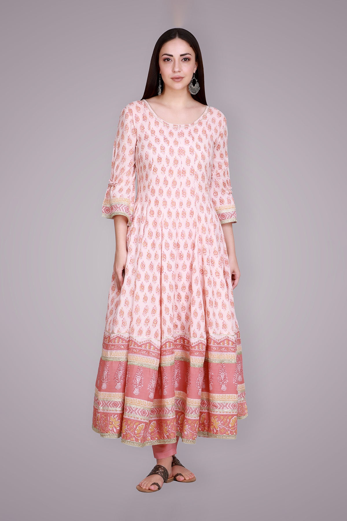 Coral Hand Block Printed Anarkali Suit Set