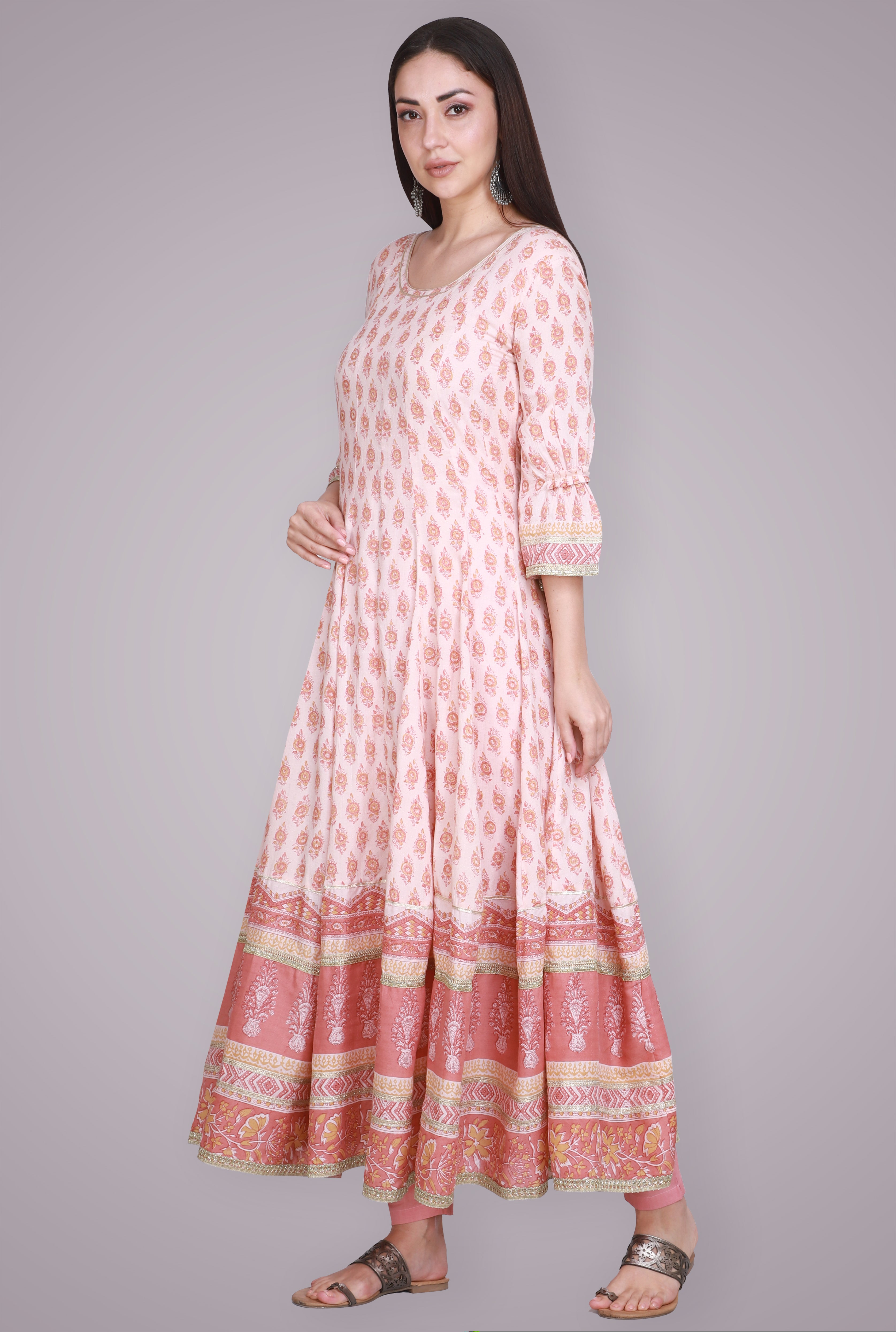 Coral Hand Block Printed Anarkali Suit Set