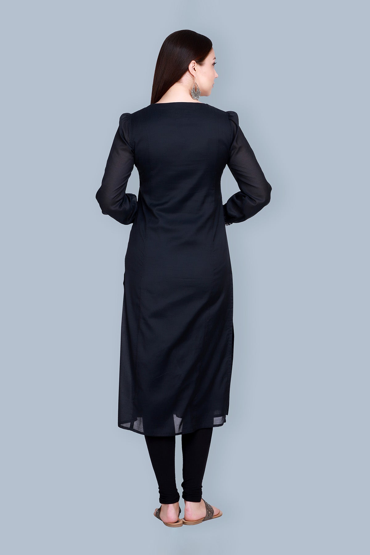 Gold Block Printed Black Cotton Silk Kurta