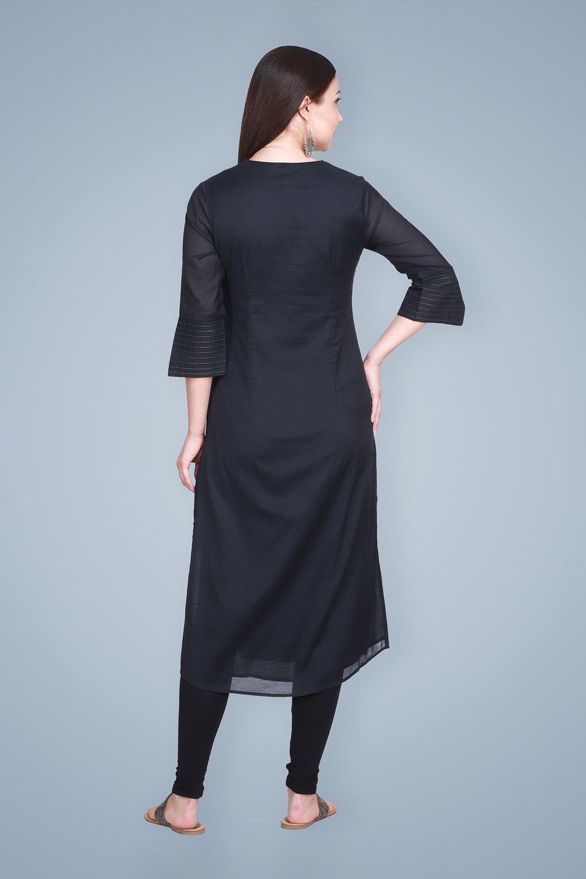 Gold Block Printed Angrakha Silk Kurta