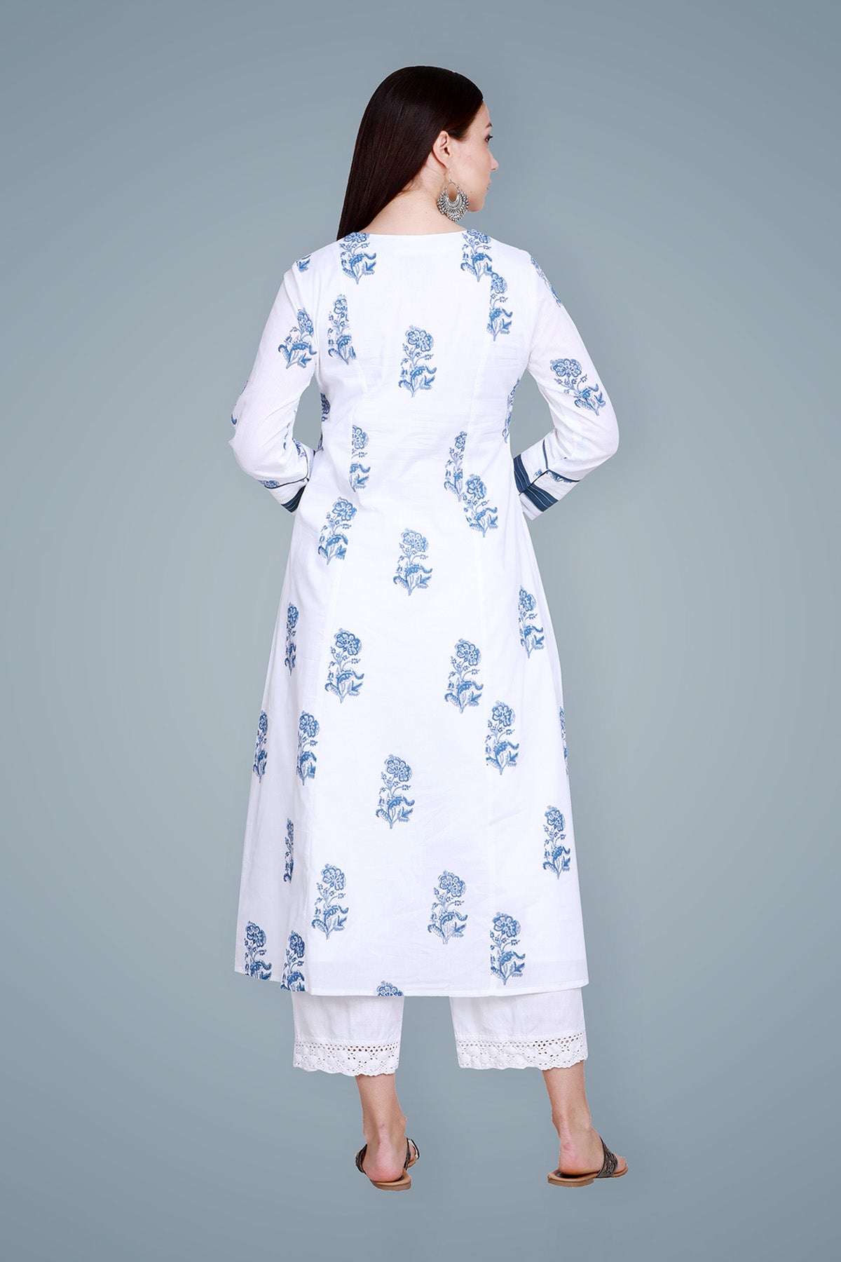 Indigo Hand Block Printed White Kurta