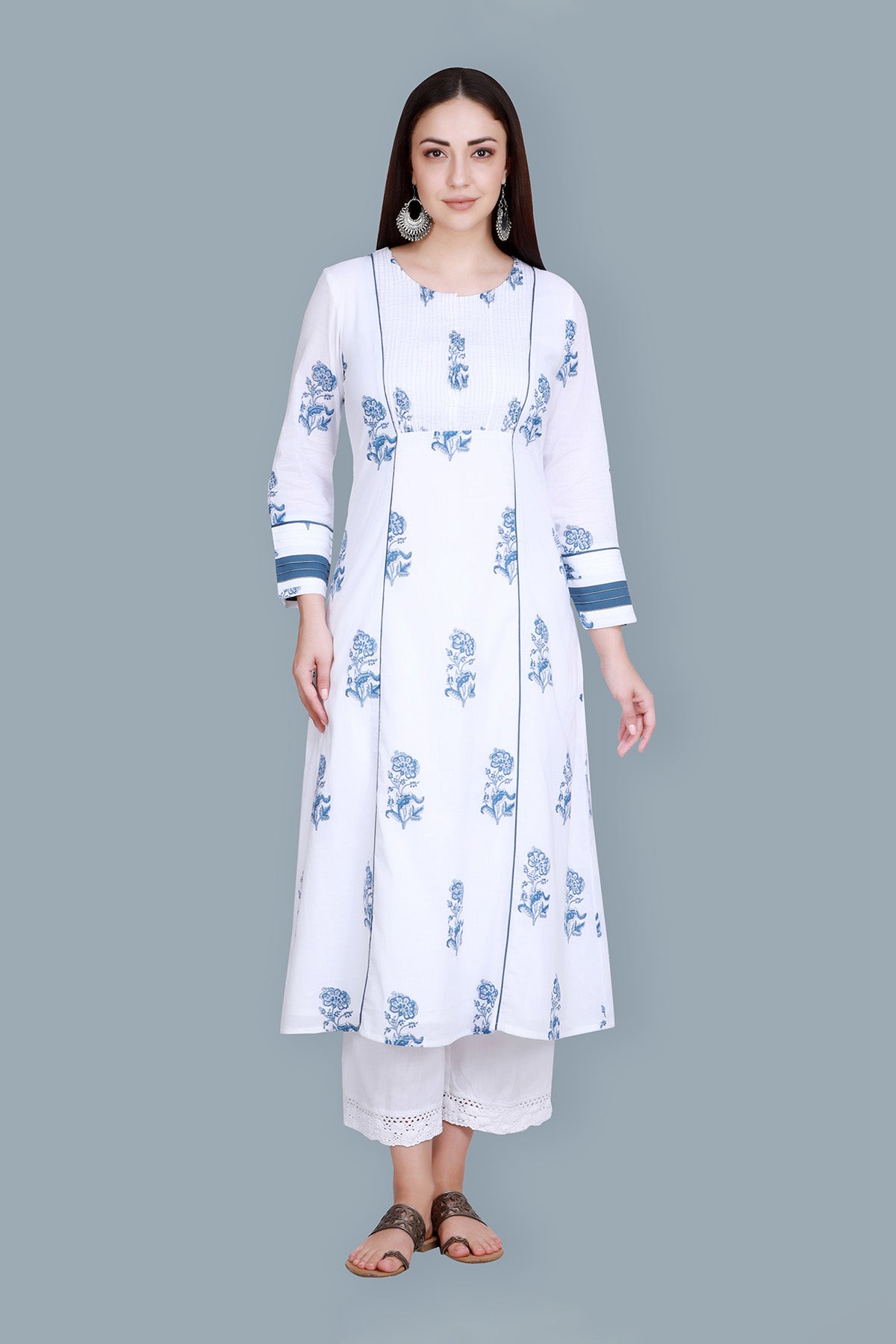 Indigo Hand Block Printed White Kurta