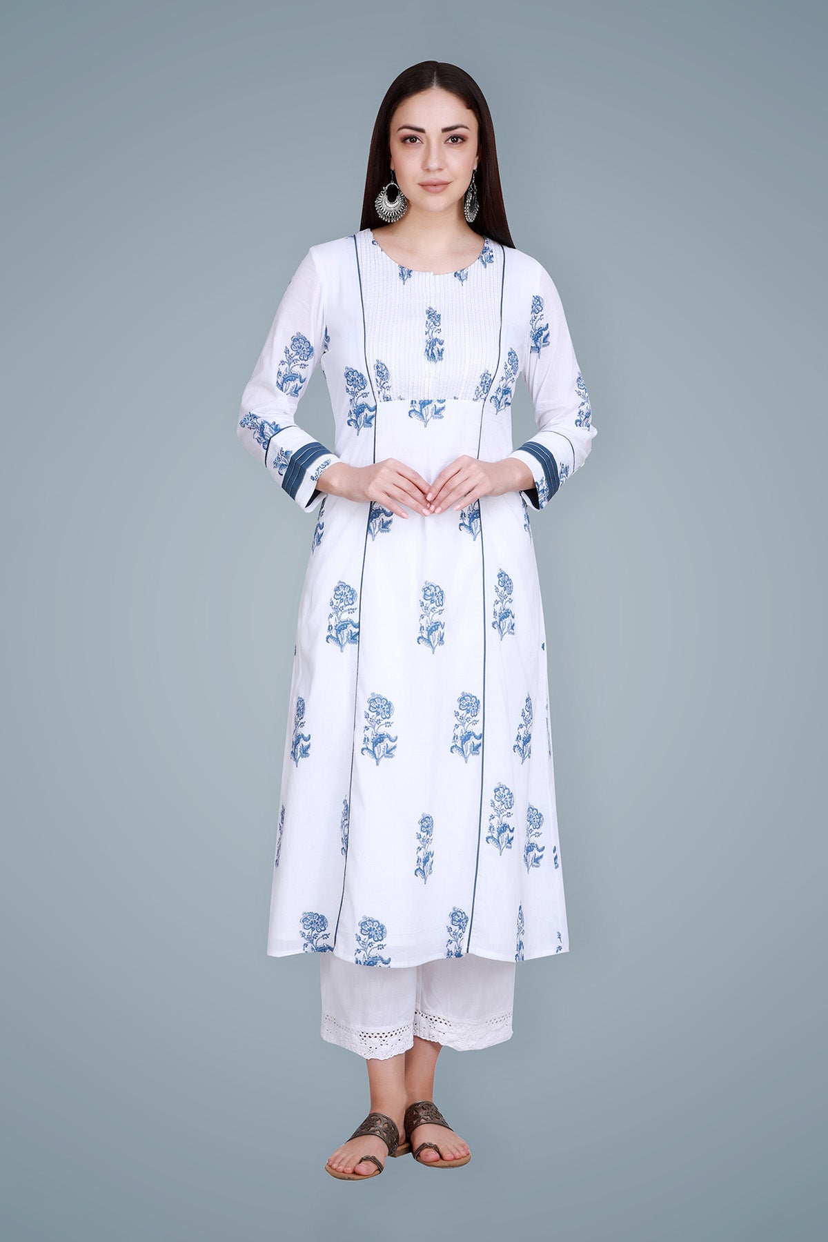 Indigo Hand Block Printed White Kurta