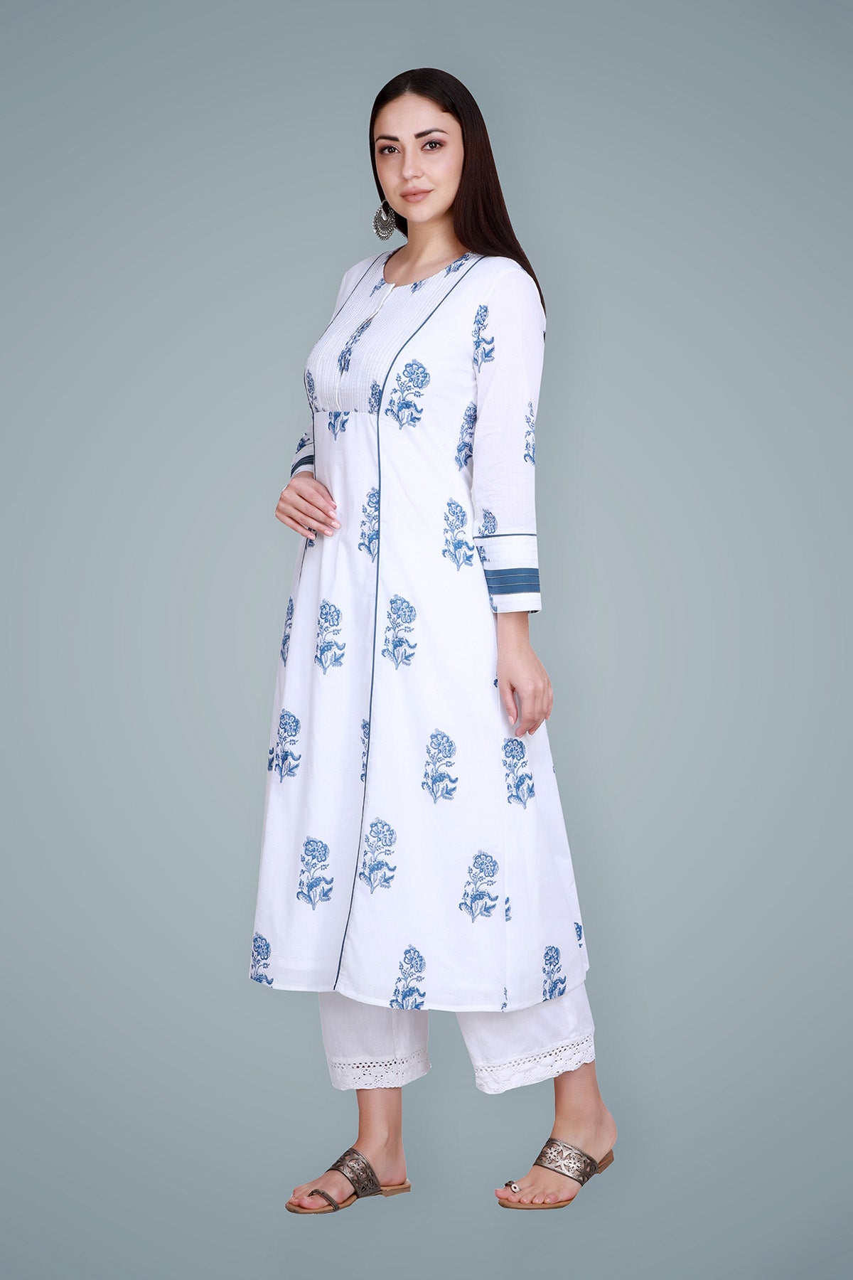 Indigo Hand Block Printed White Kurta