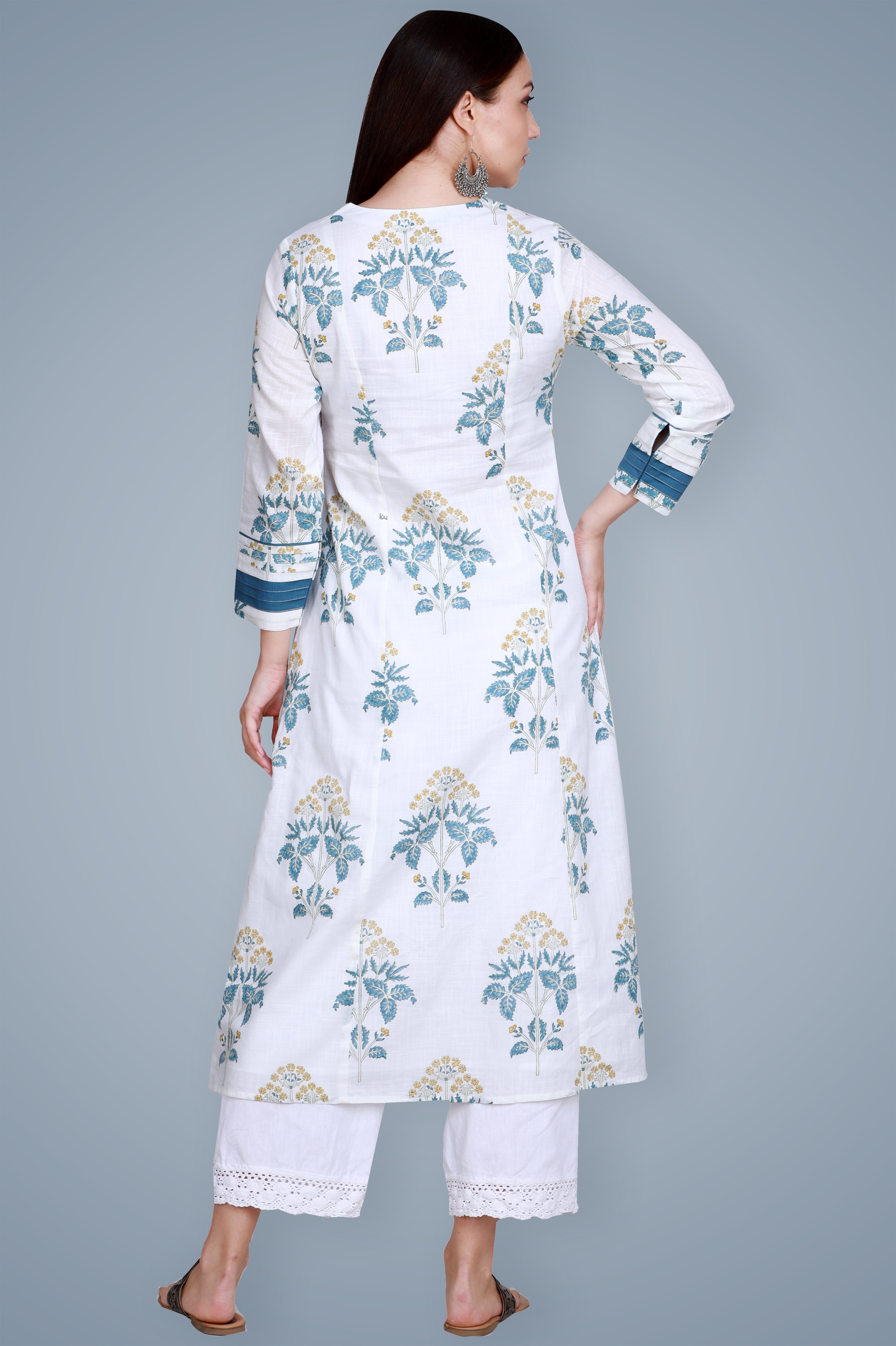 Ruhi Singh in Sea Green Block Printed White Kantha Kurta