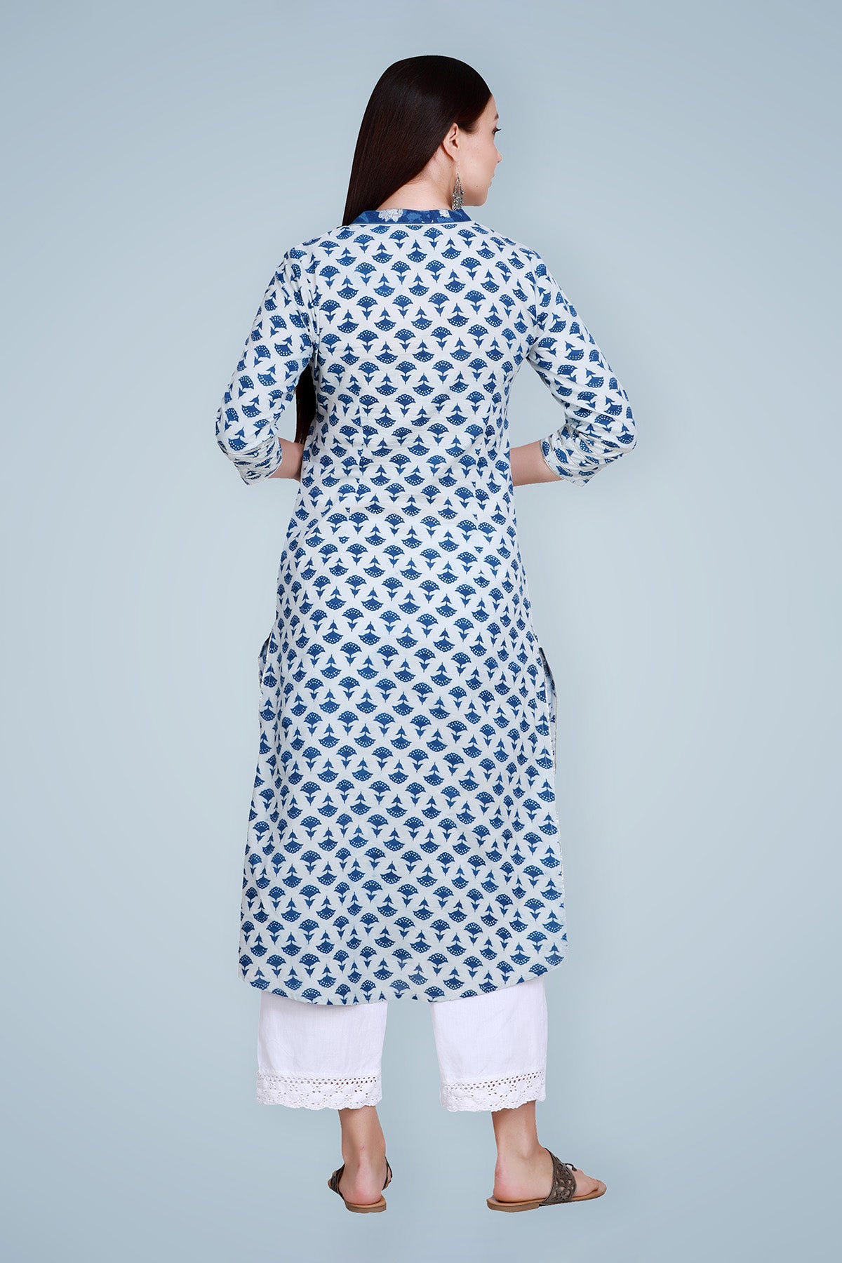 Indigo Dabu Hand Block Printed Straight Kurta