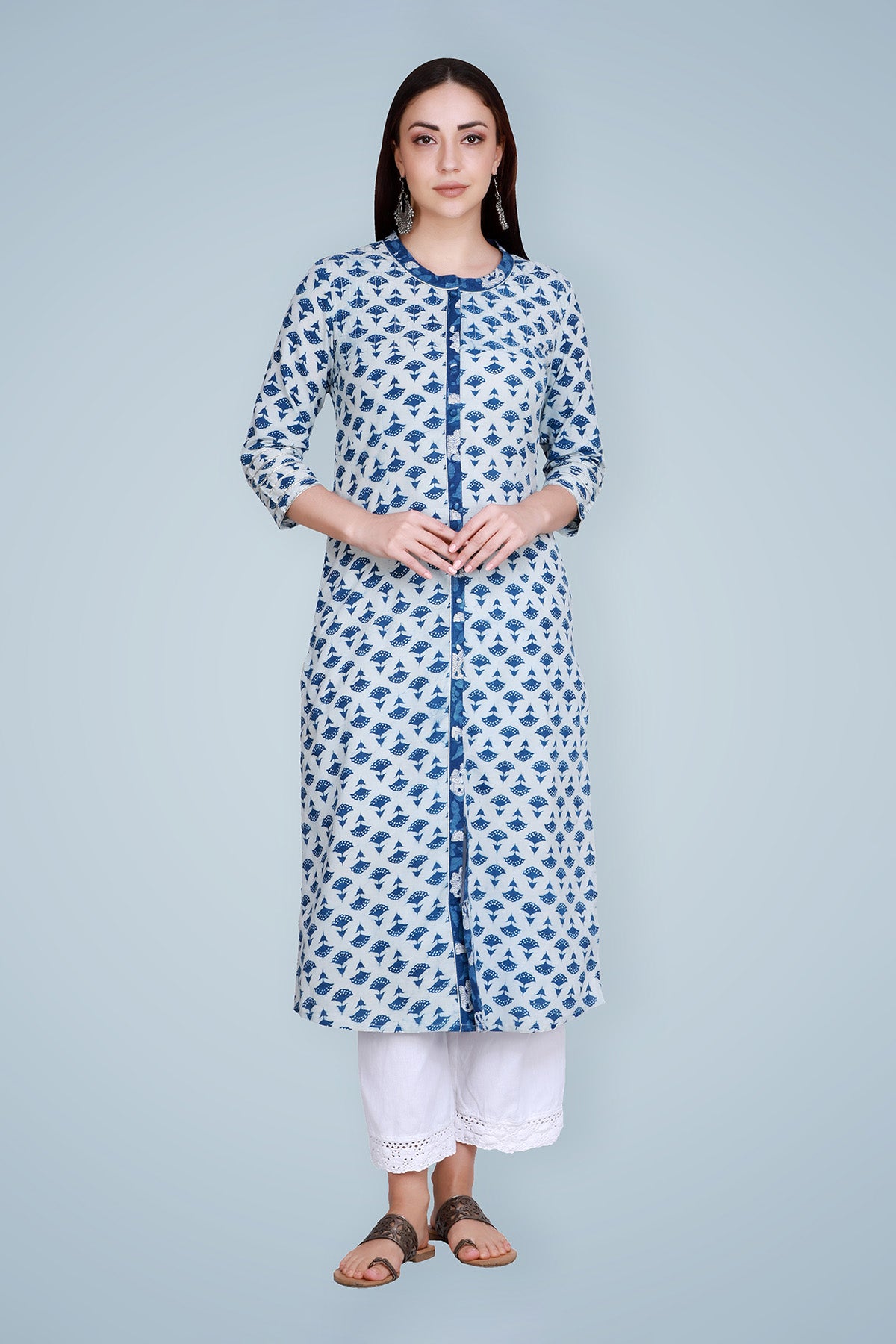 Indigo Dabu Hand Block Printed Straight Kurta
