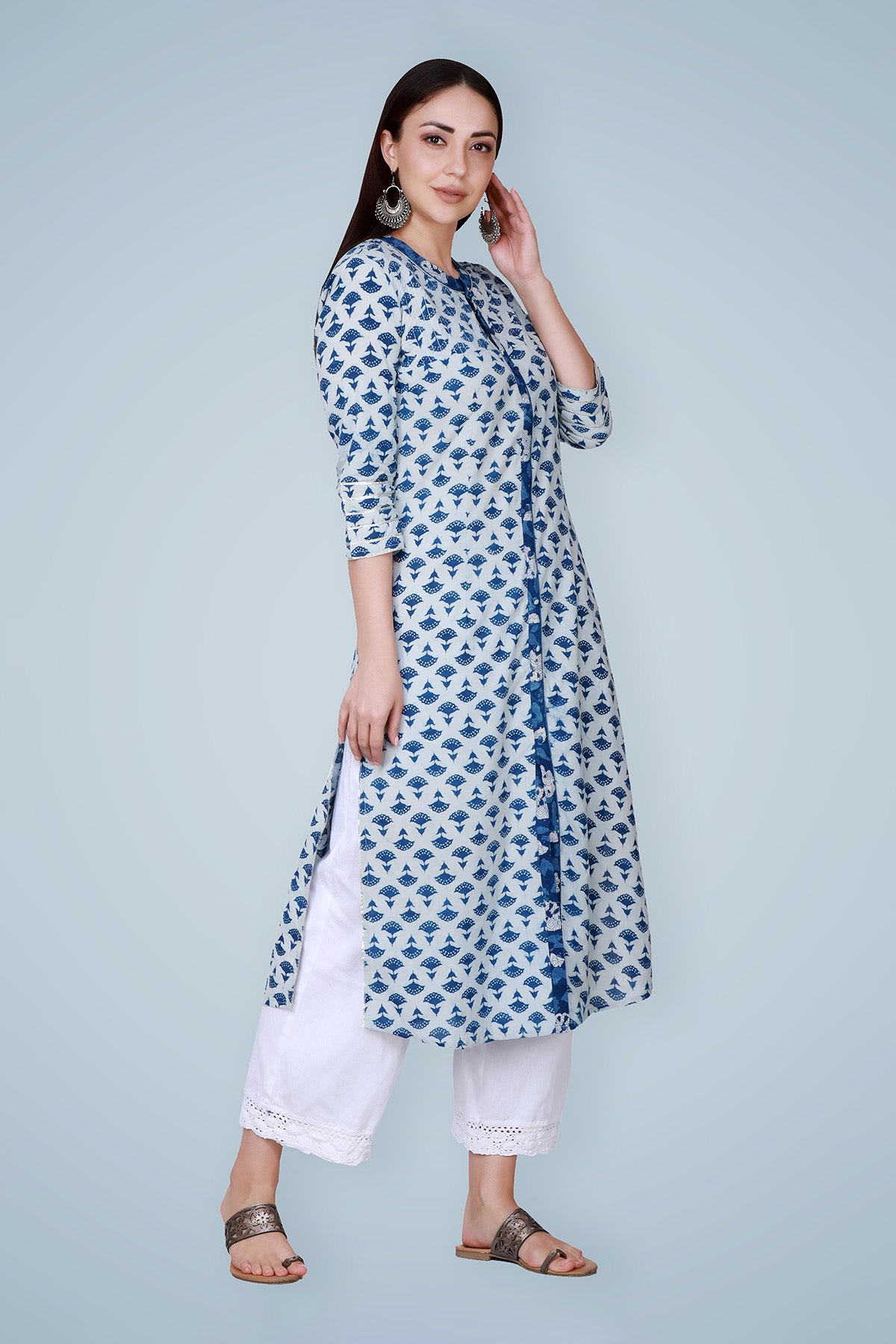 Indigo Dabu Hand Block Printed Straight Kurta