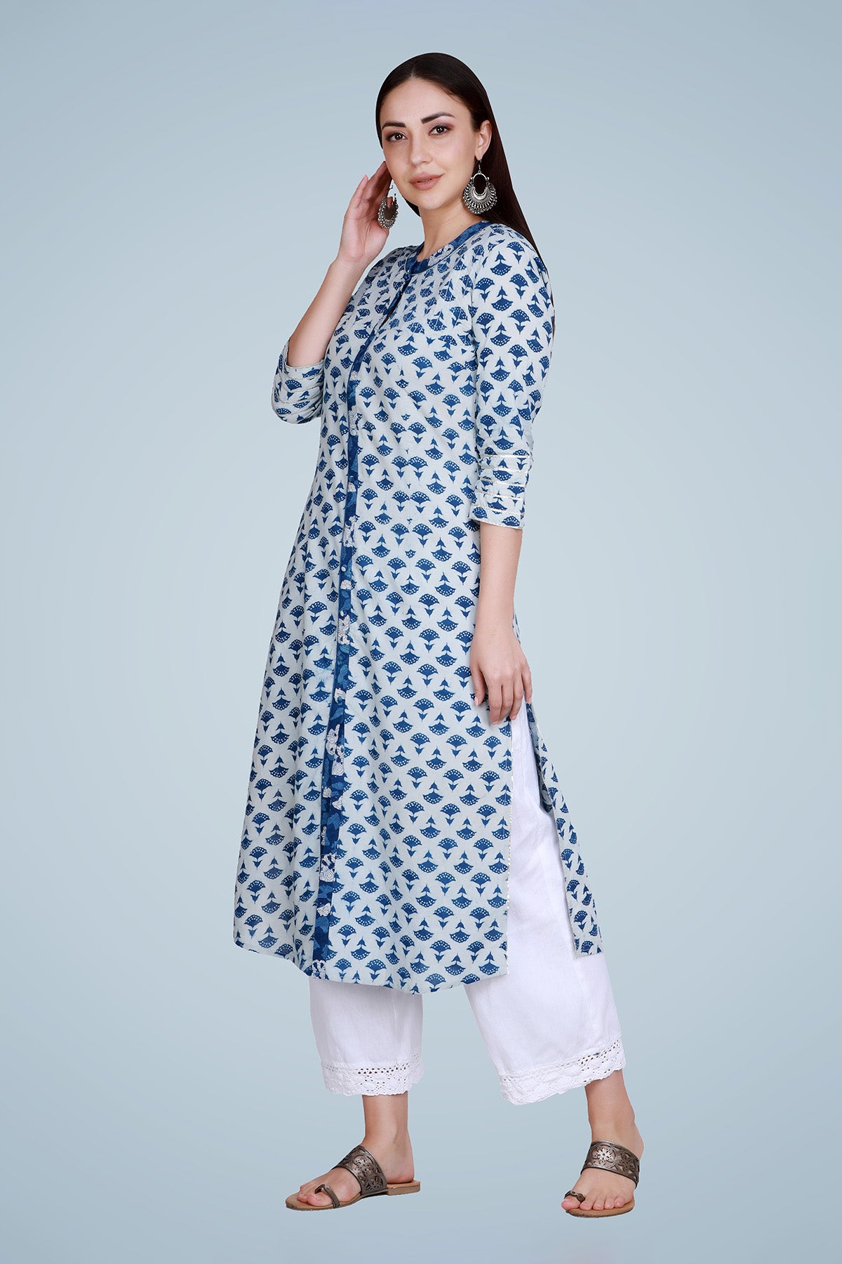 Indigo Dabu Hand Block Printed Straight Kurta