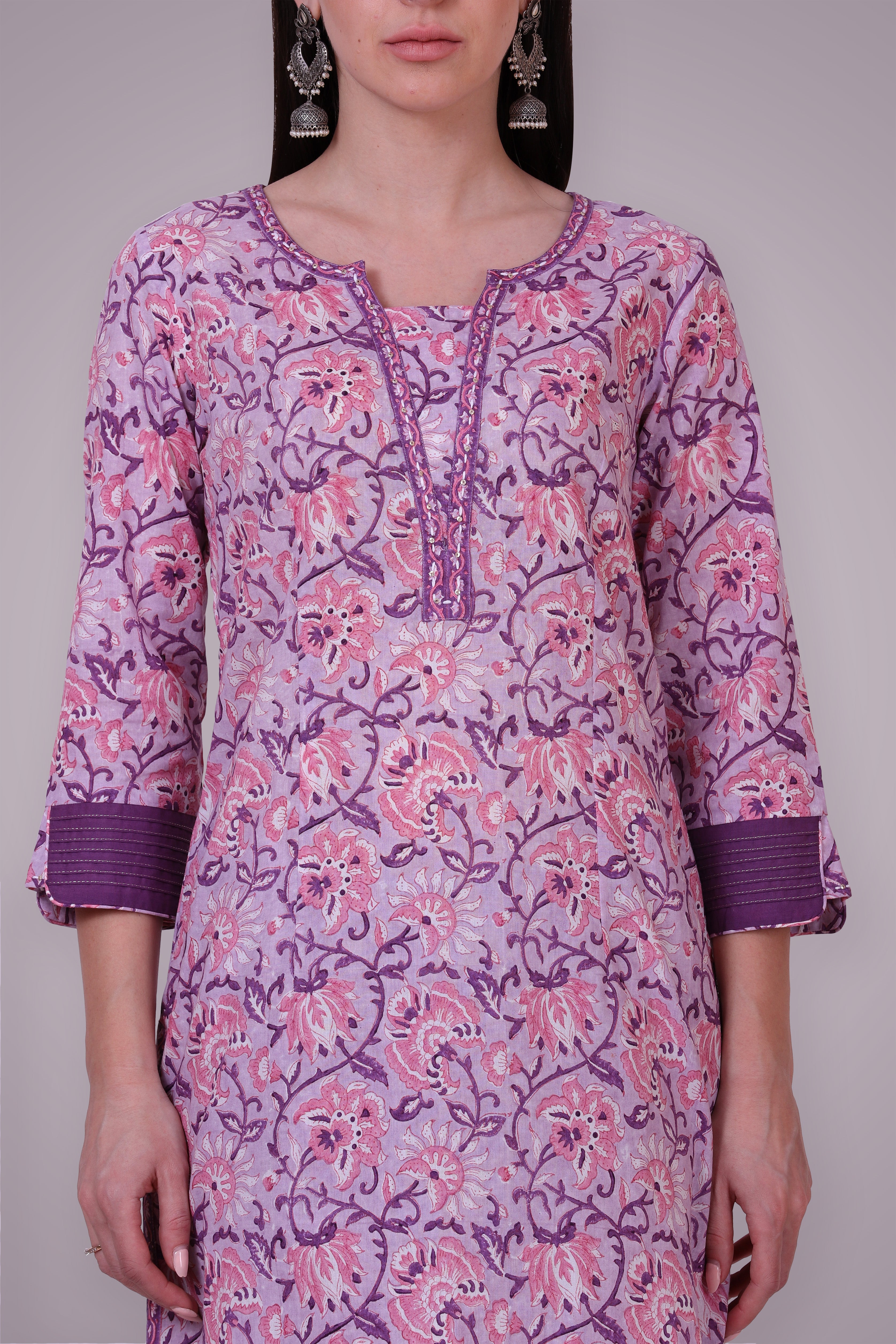 Lavender Pink Hand Block Printed Suit Set