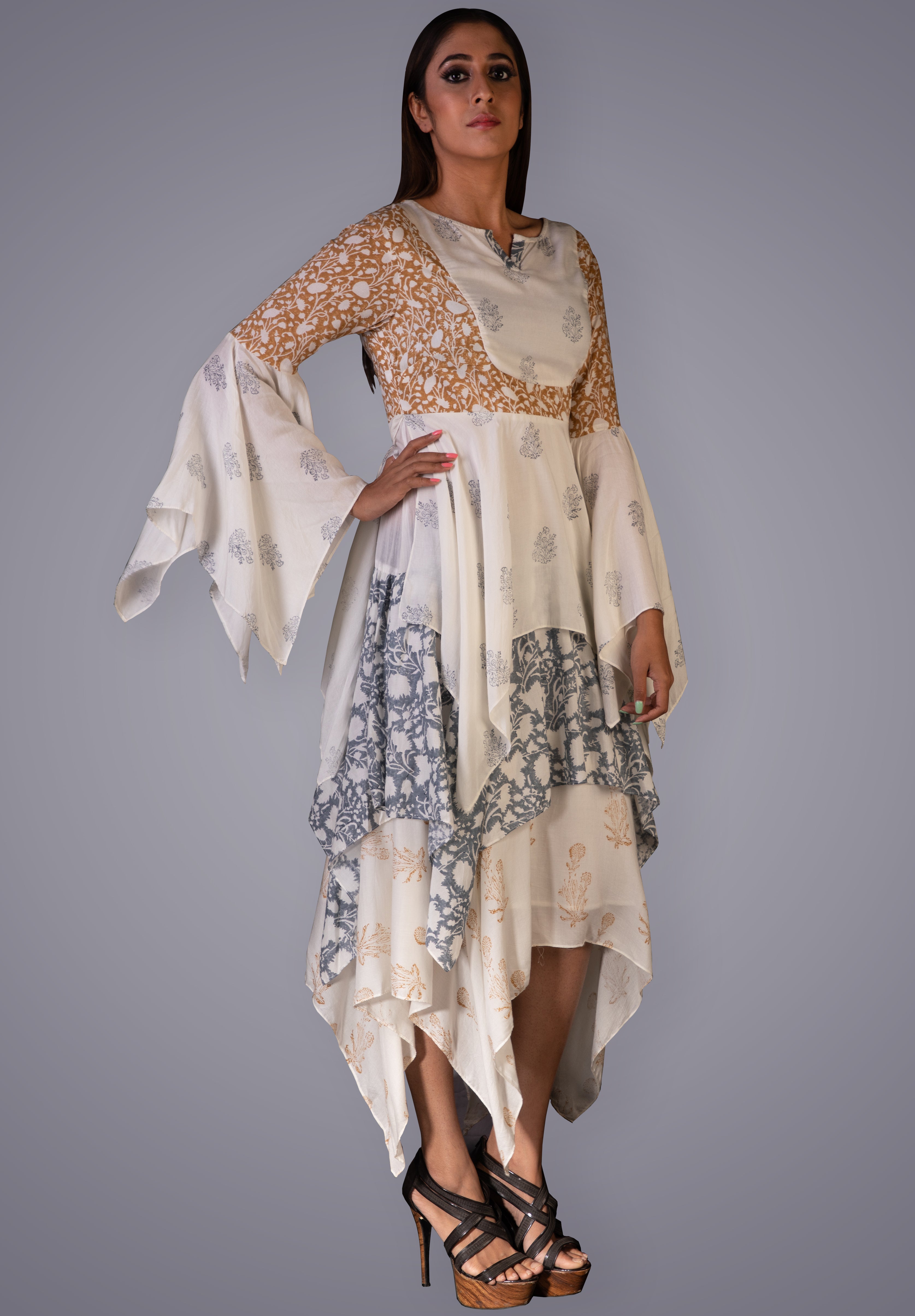 Hand Block Printed Floral Tier Dress