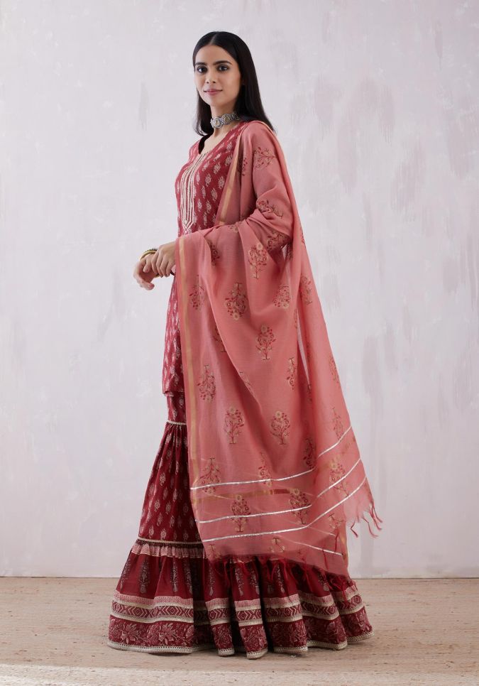 Tina Dutta in Rust Red Sharara Suit Set