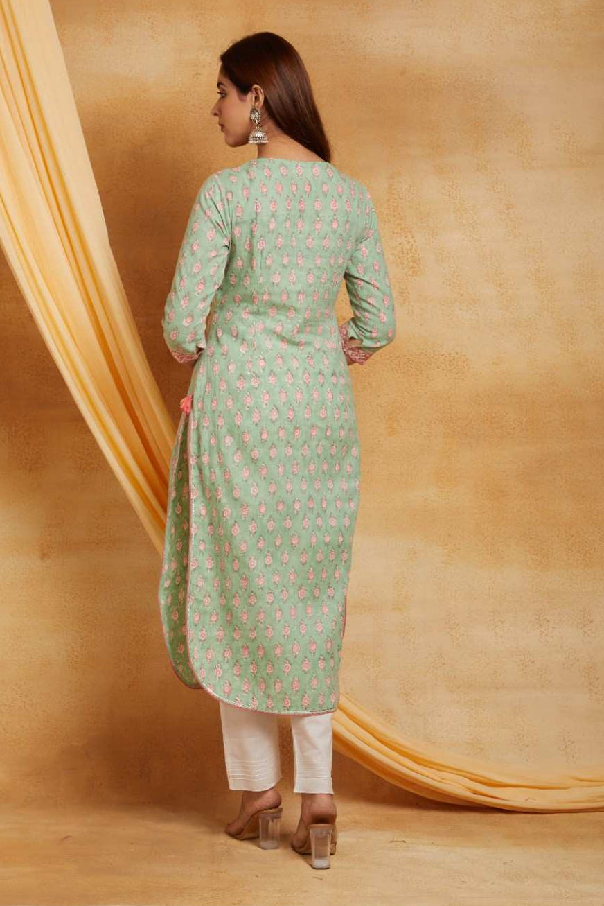 Green Gad Block Printed Single Kurta