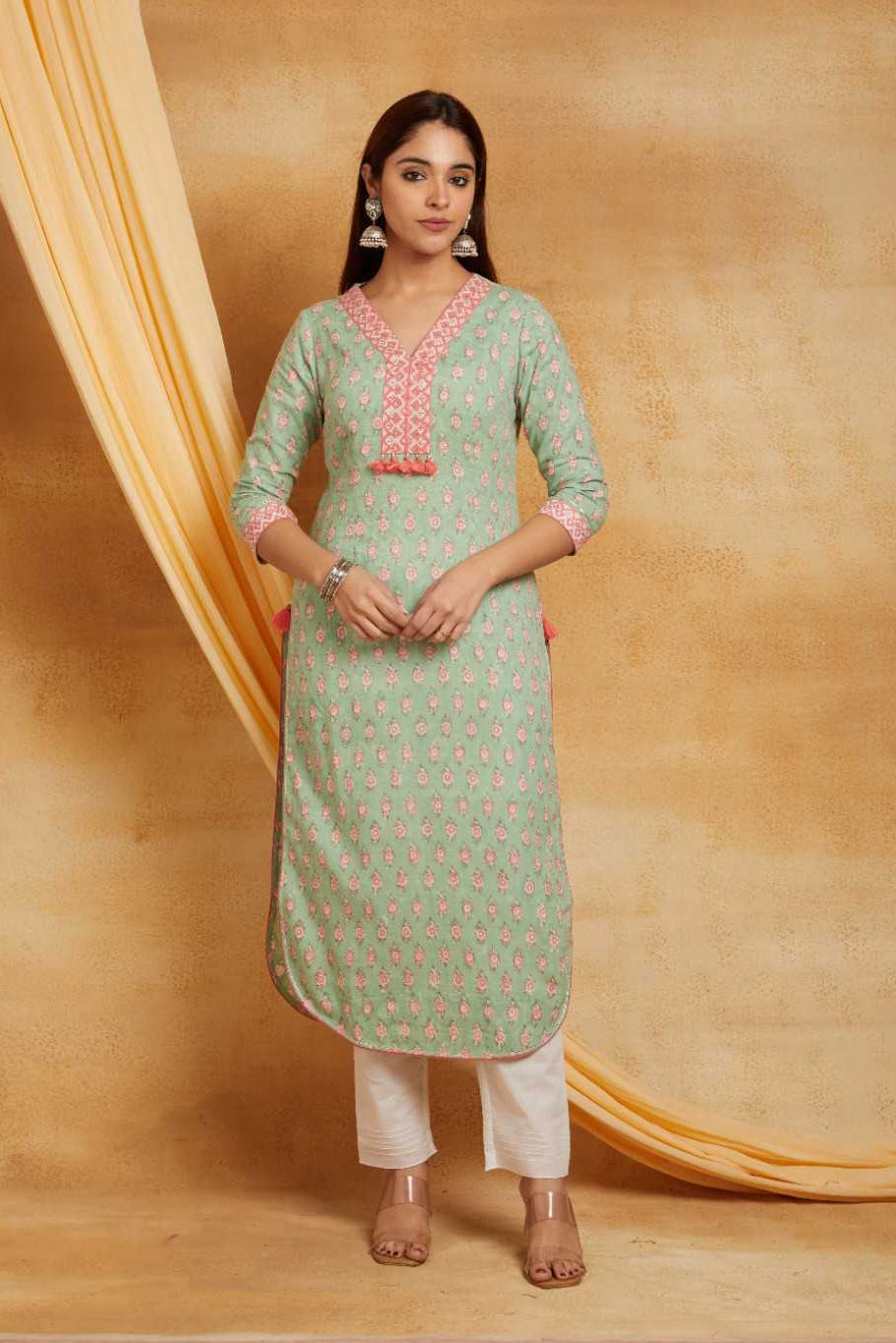 Green Gad Block Printed Single Kurta
