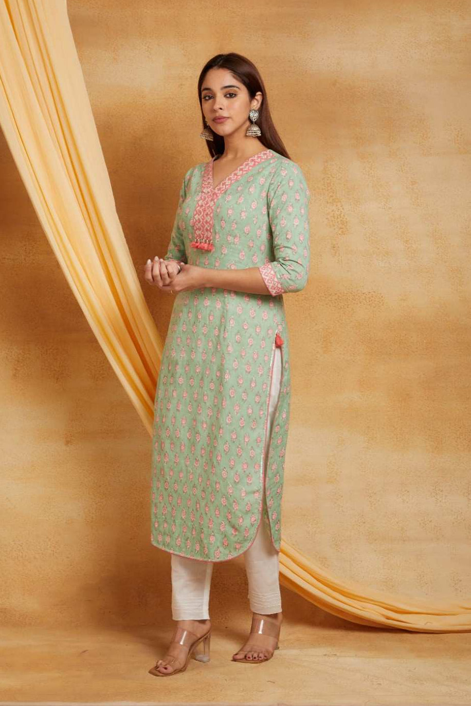 Green Gad Block Printed Single Kurta