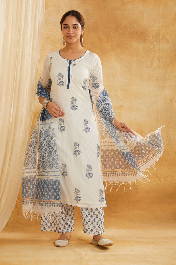 Indigo Buta Embroidered Suit Set