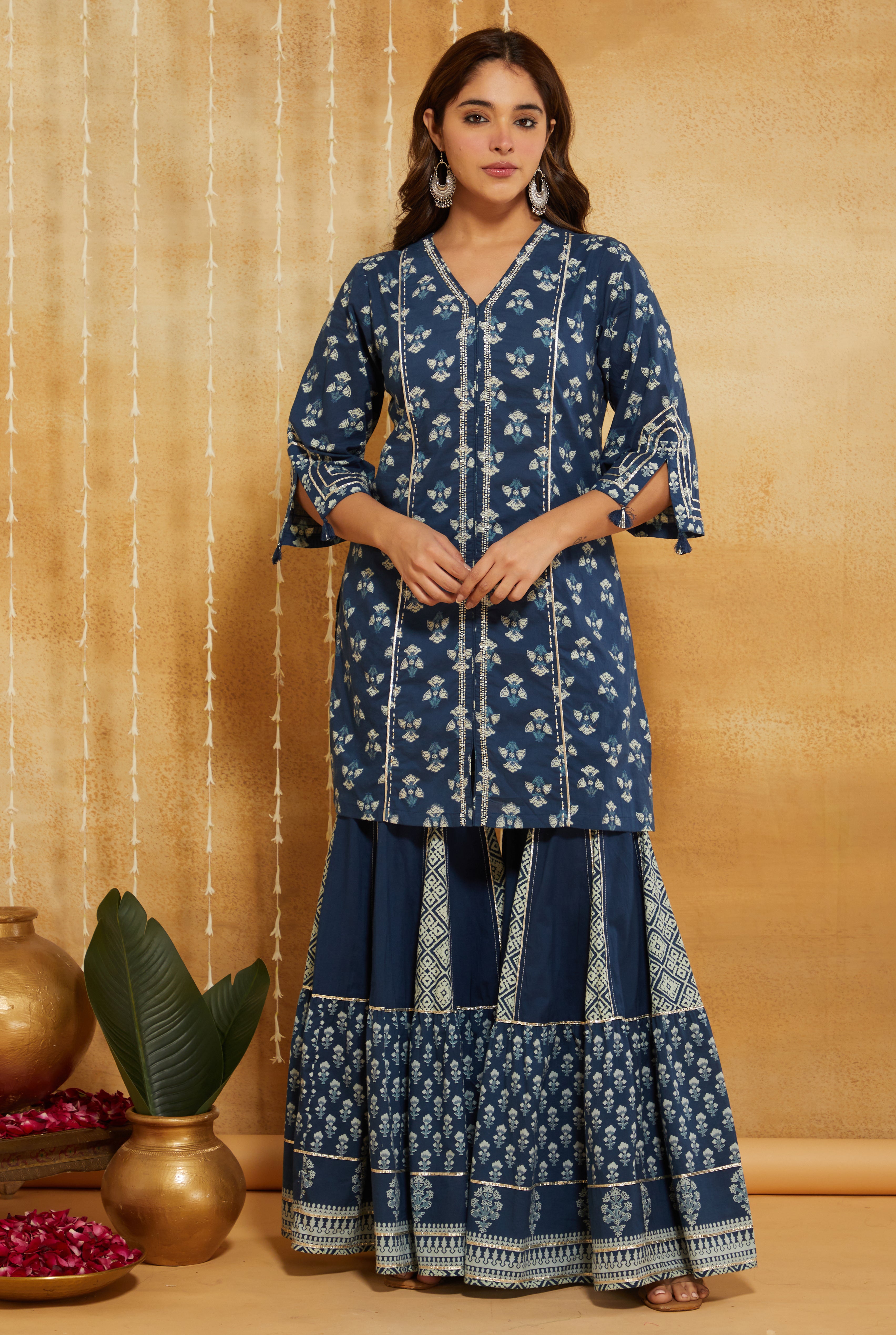 Nargis Indigo Sharara Suit Set