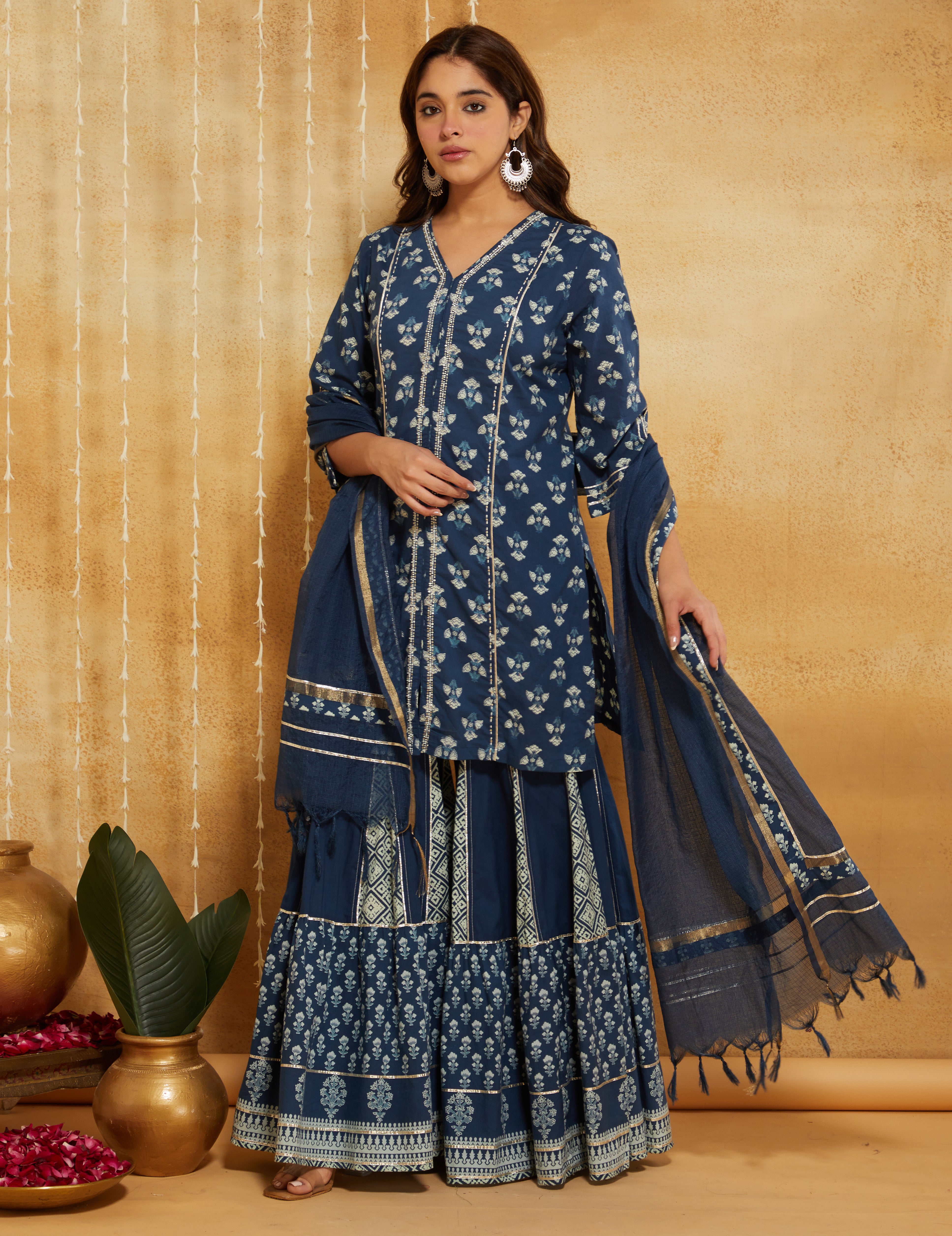 Nargis Indigo Sharara Suit Set