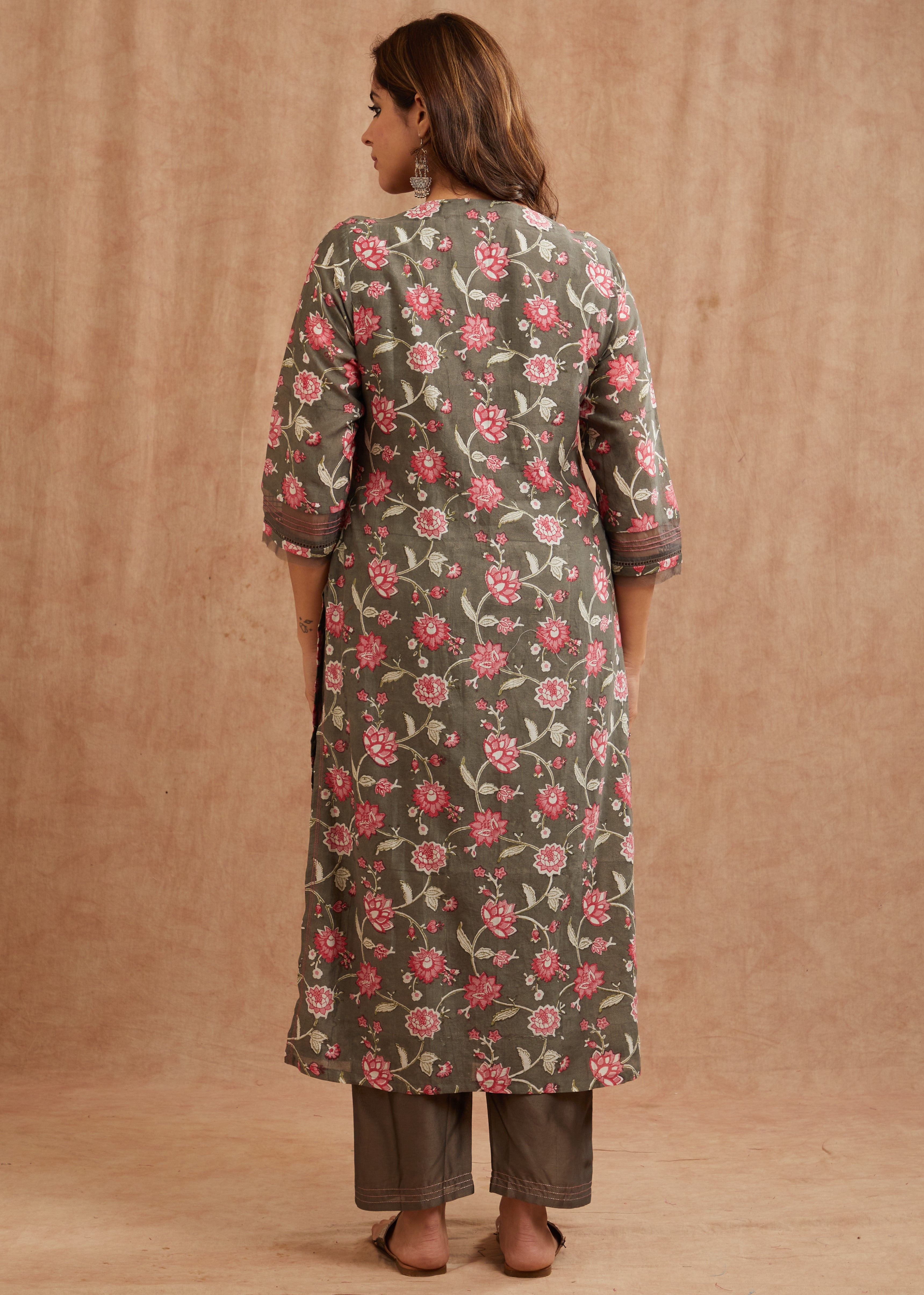 SAI CHARCOAL CHANDERI SUIT SET