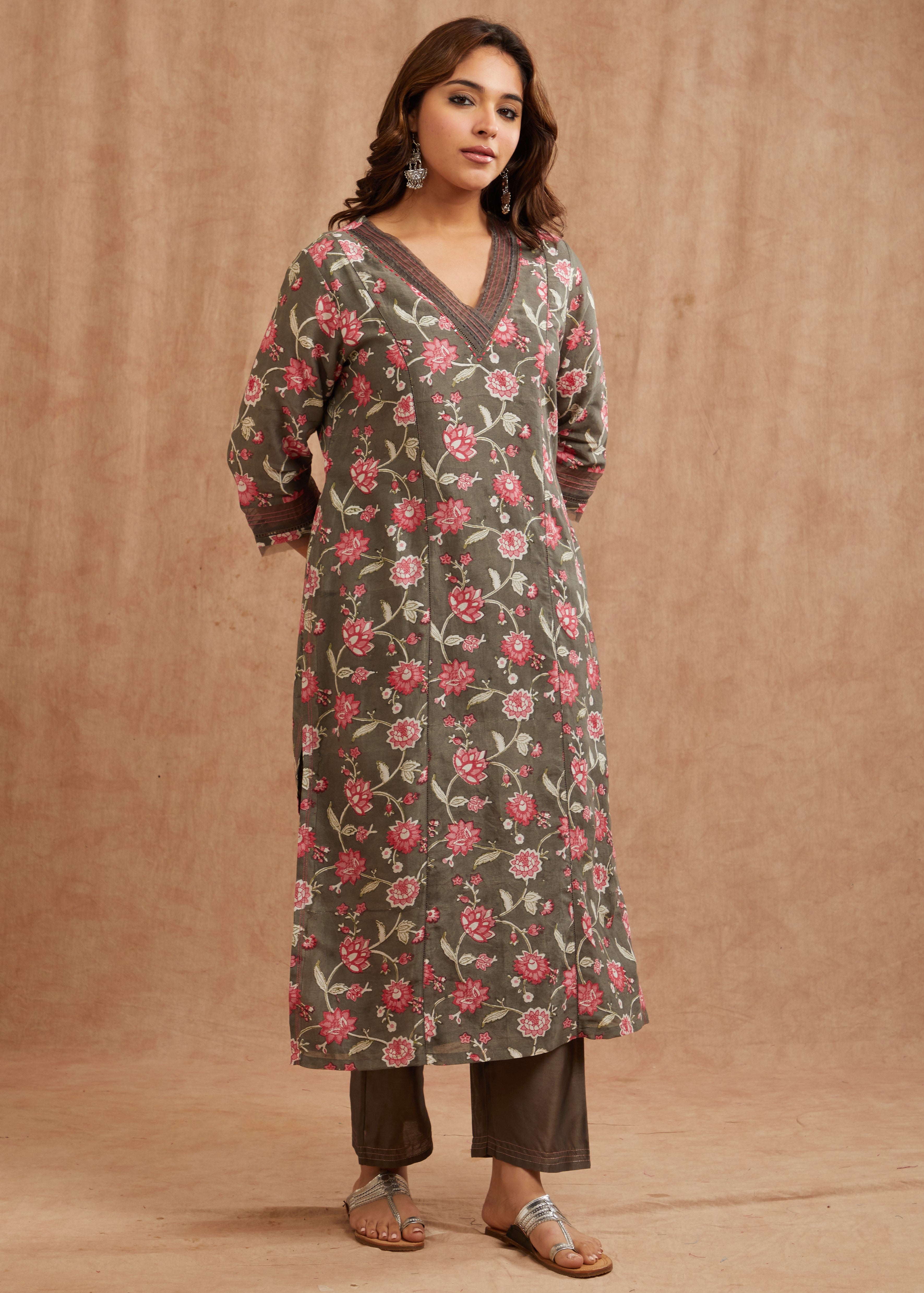 SAI CHARCOAL CHANDERI SUIT SET