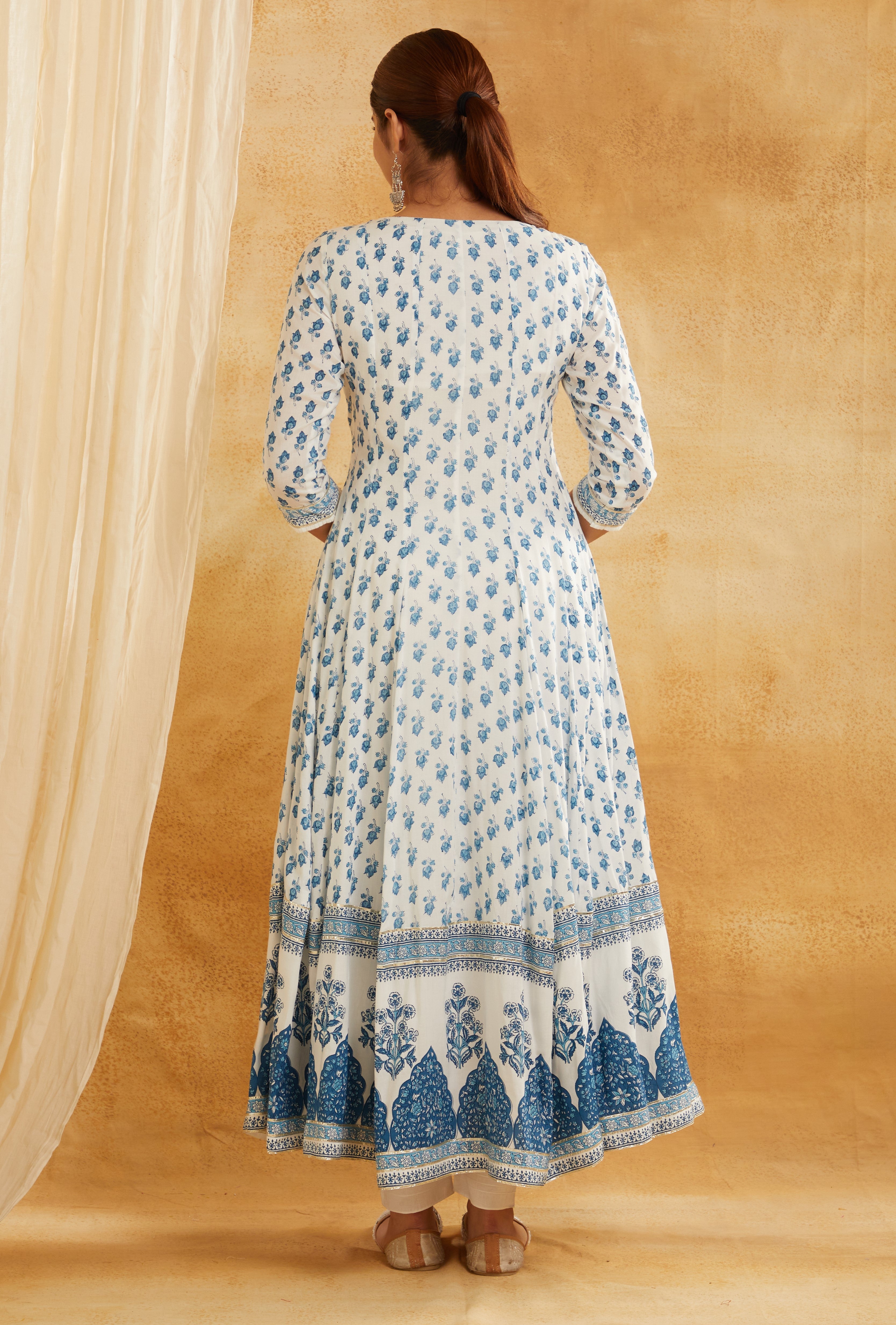 WHITE INDIGO BUTI ANARKALI