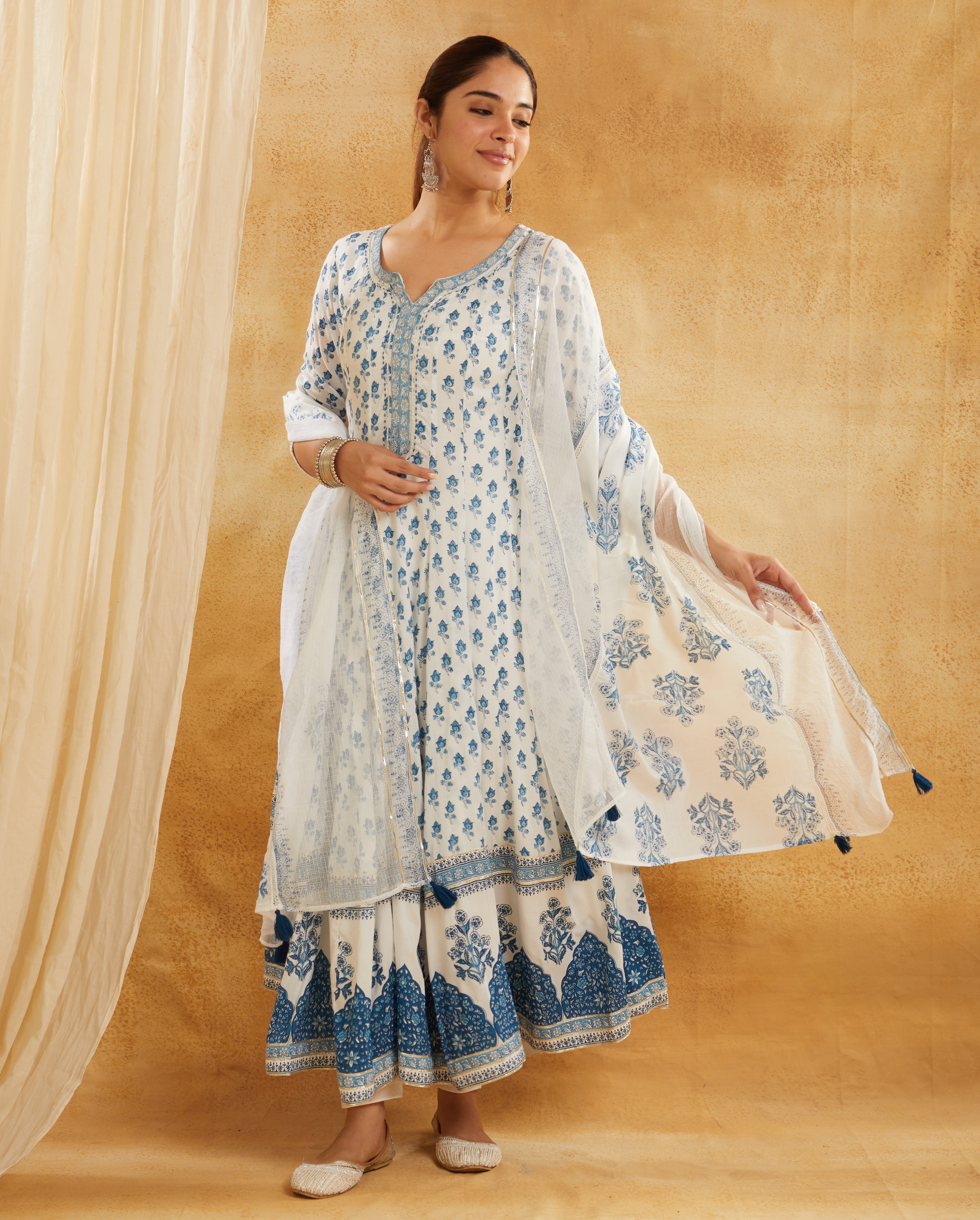 WHITE INDIGO BUTI ANARKALI