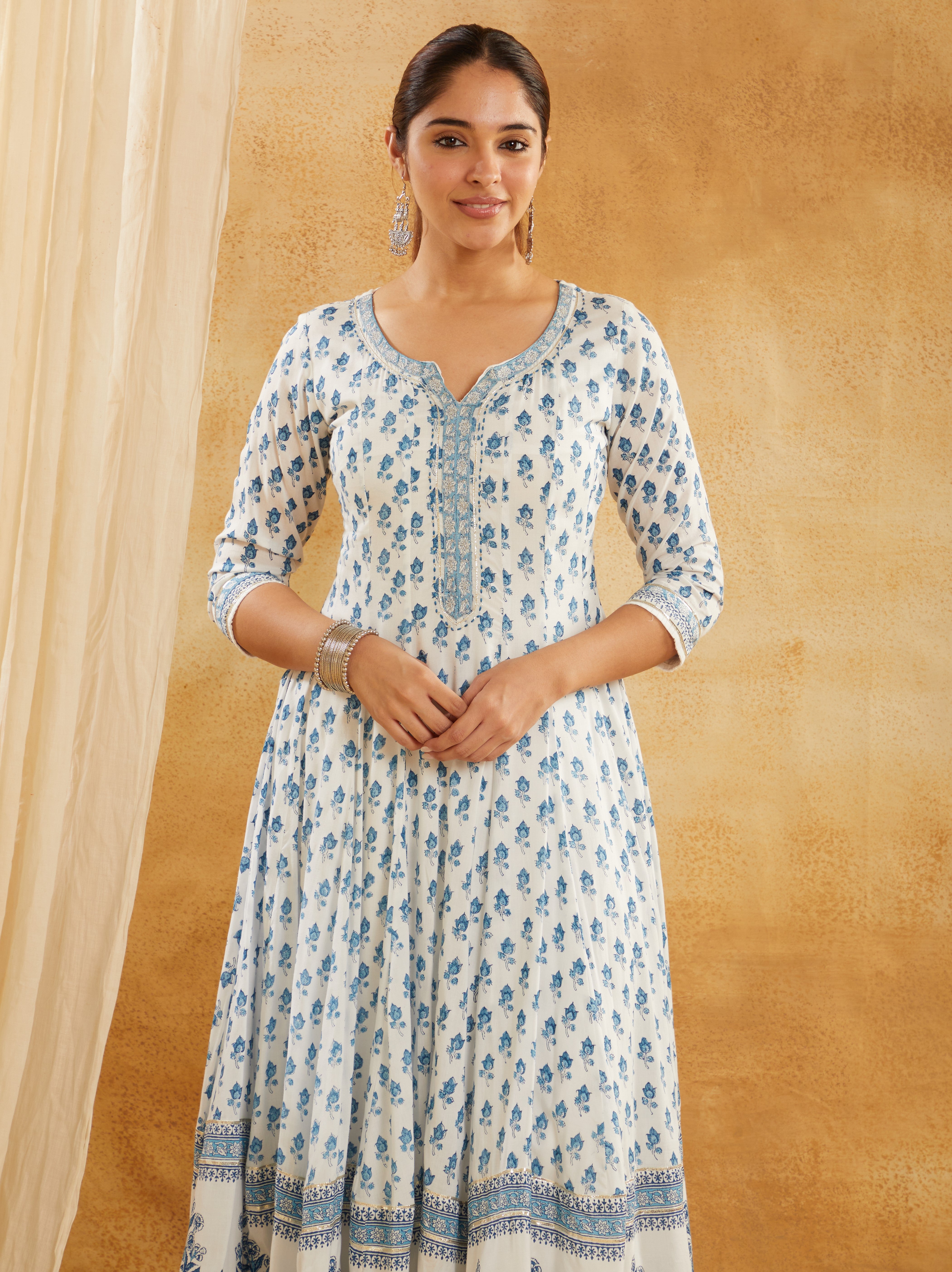 WHITE INDIGO BUTI ANARKALI