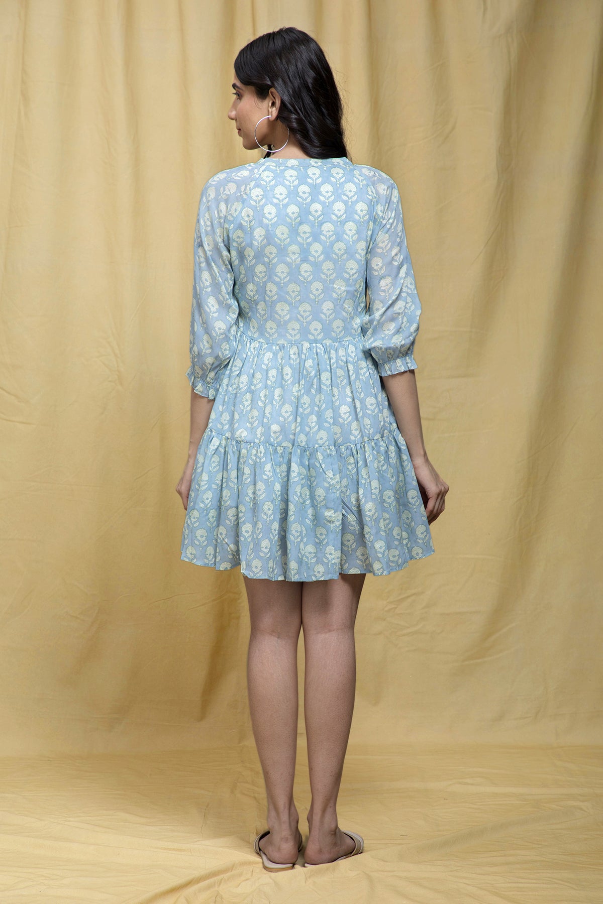 Ice Blue V Neck Tier Dress