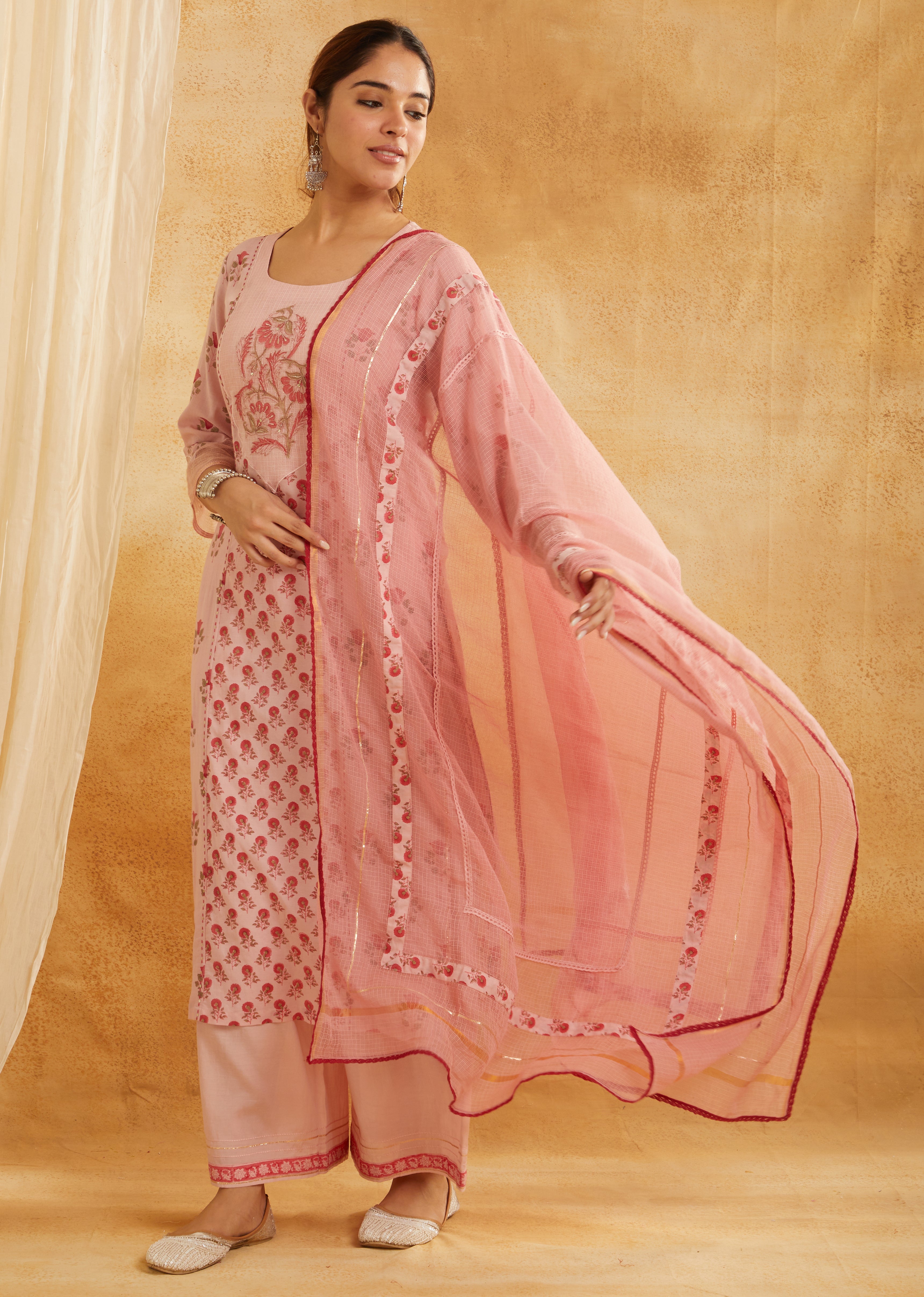 ROSE GARDEN BLOCK PRINTED EMBROIDED SUIT SET