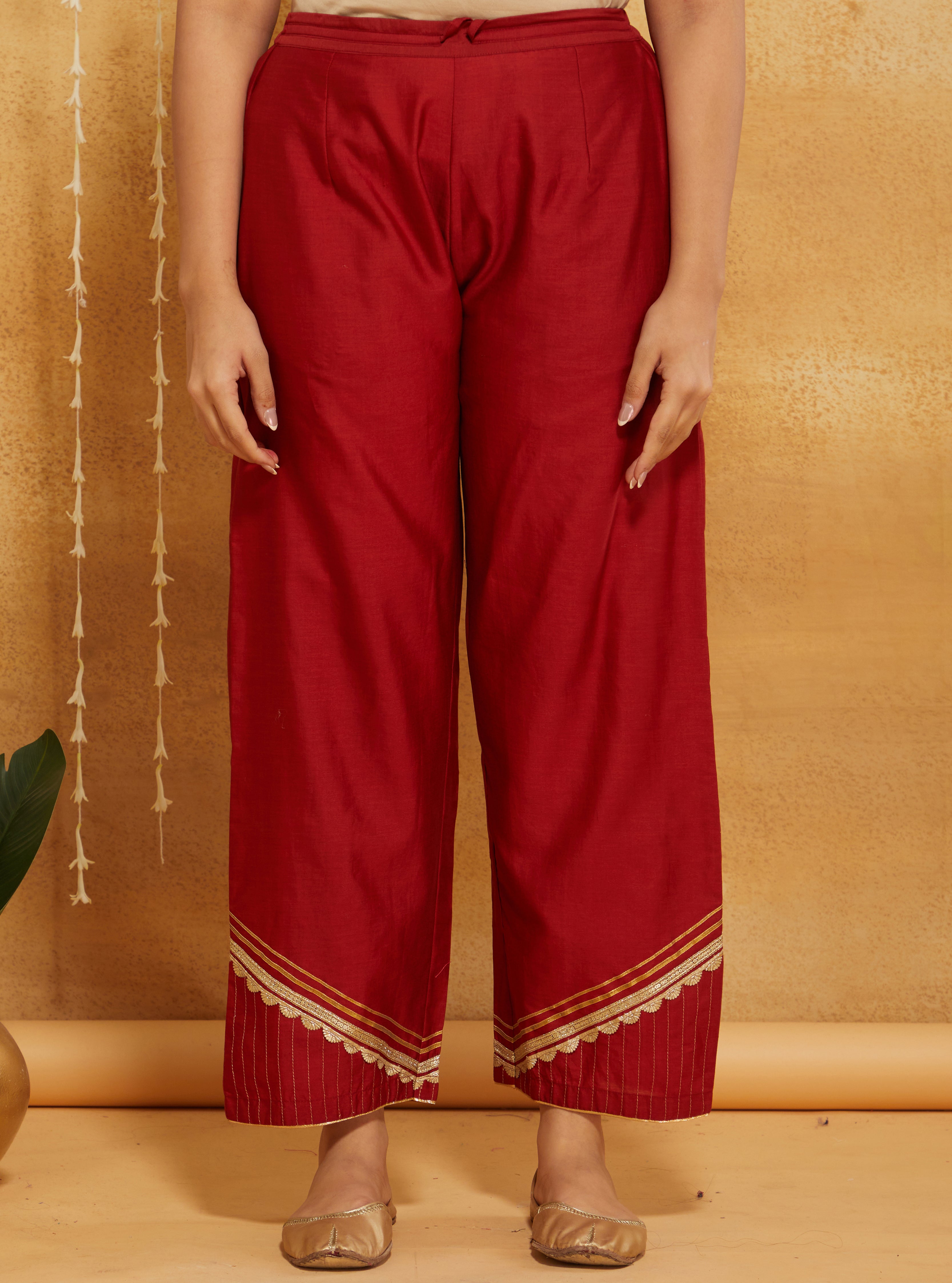RED BROCADE SILK CHANDERI FESTIVE SUIT SET