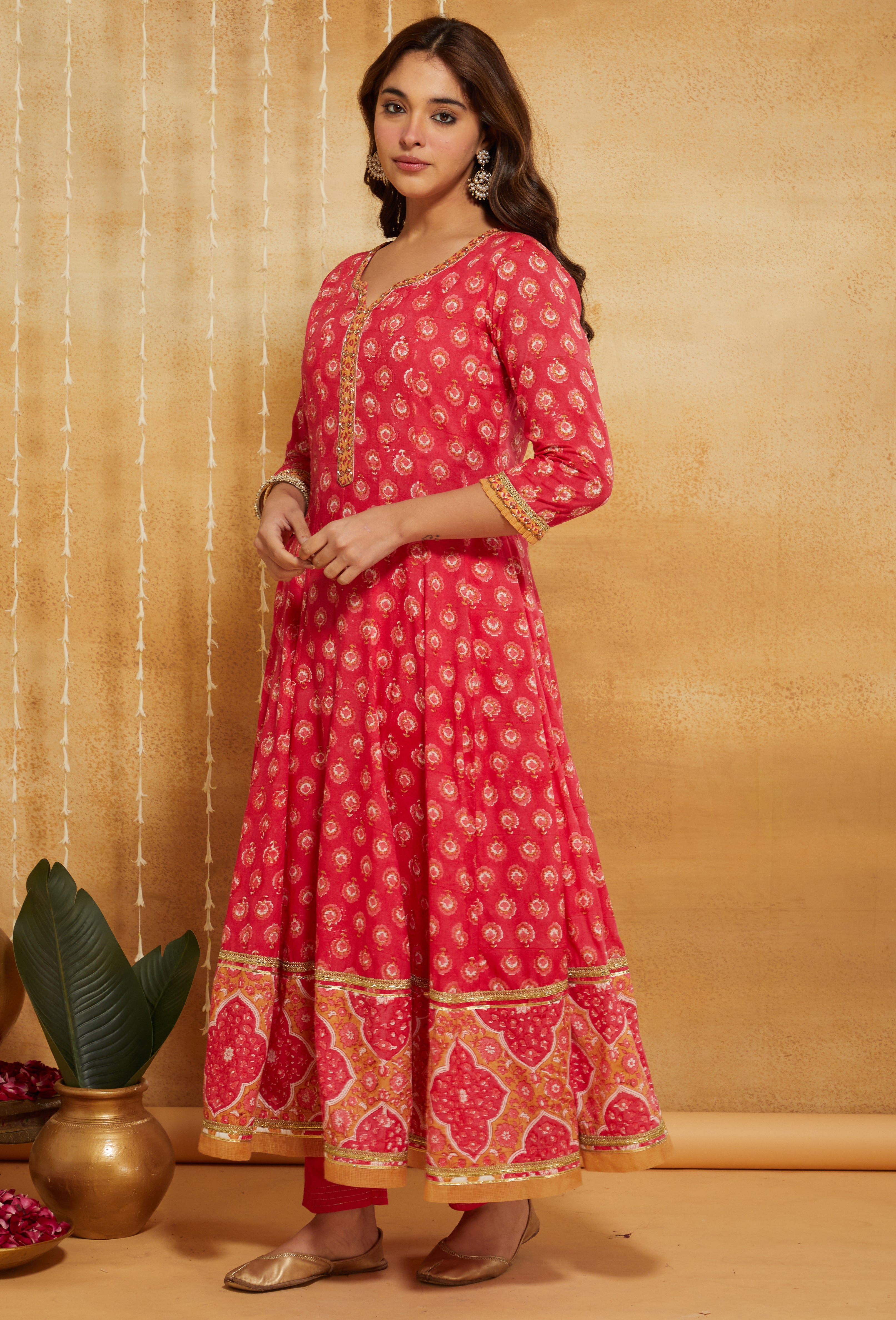 Pink Jharokha Festive Embroidered Anarkali Set of 3