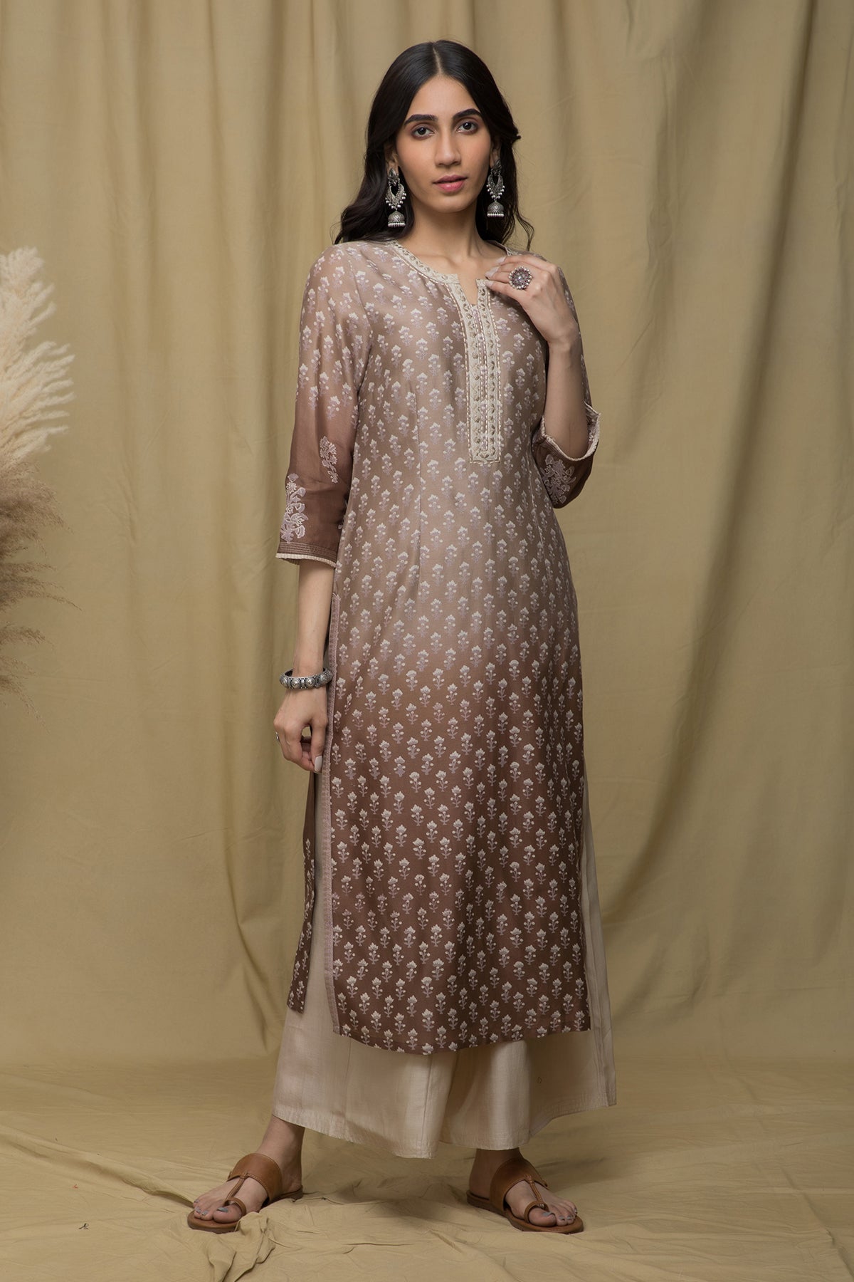 Rohi Beige Brown Chanderi Suit Set