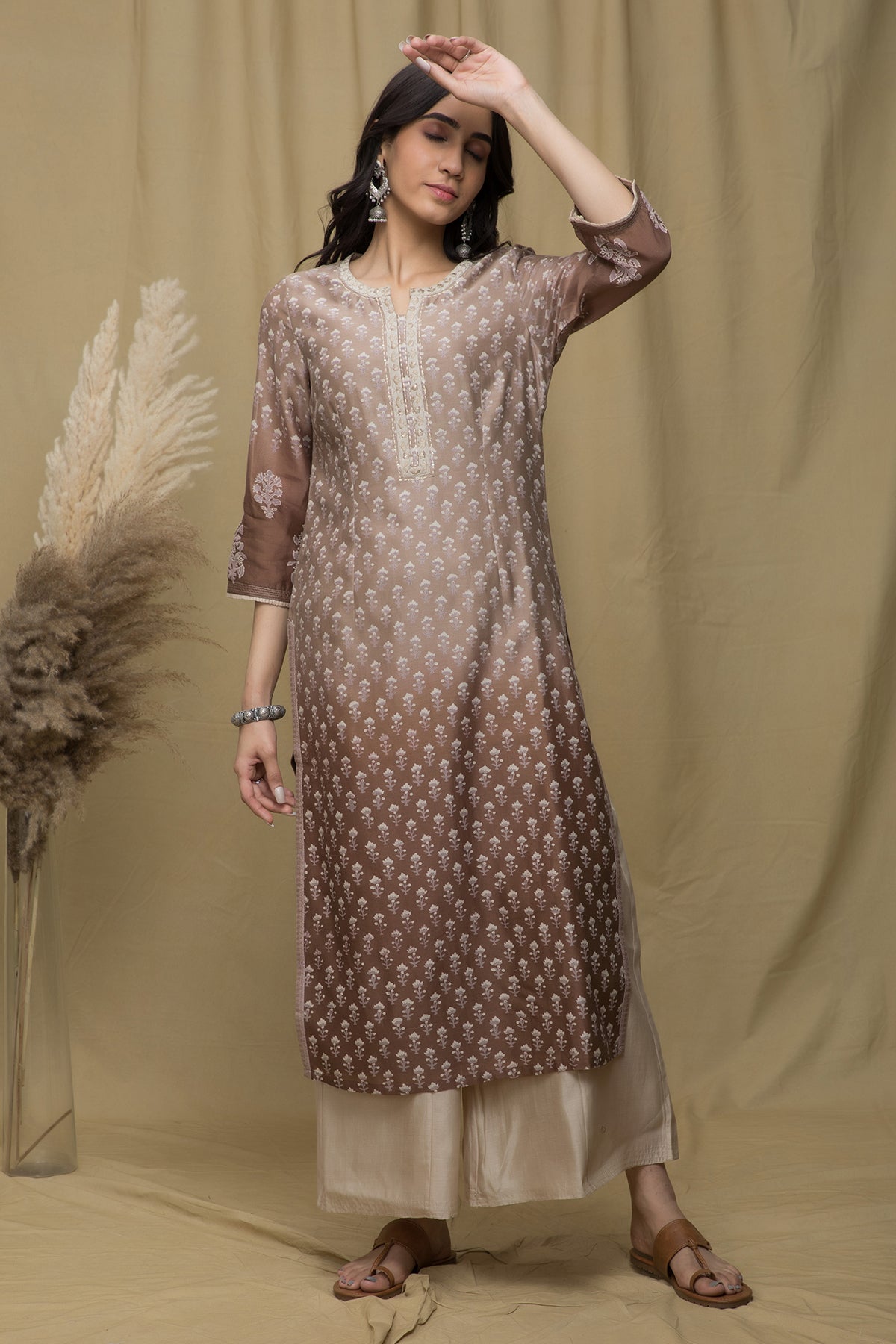 Rohi Beige Brown Chanderi Suit Set