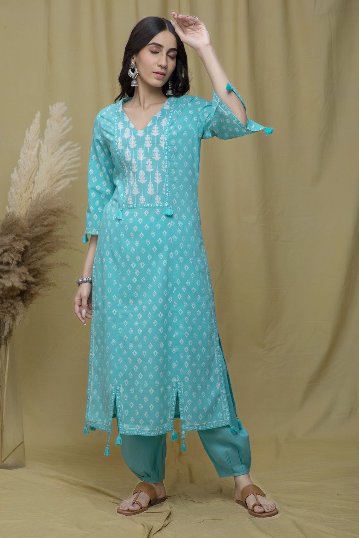 Noor Sea Green Slit Suit Set