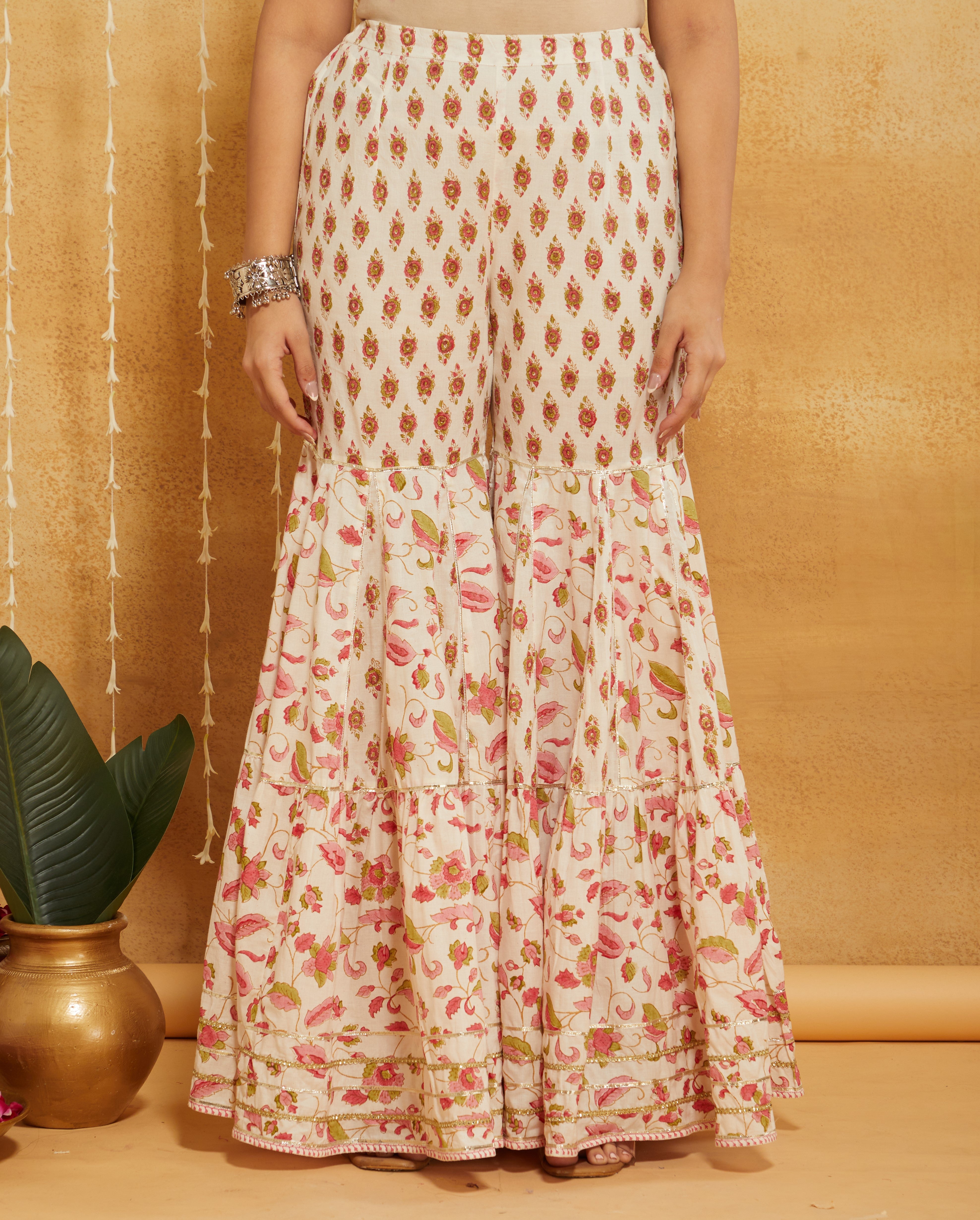 GULABI PEARL BLOCK SHARARA SET