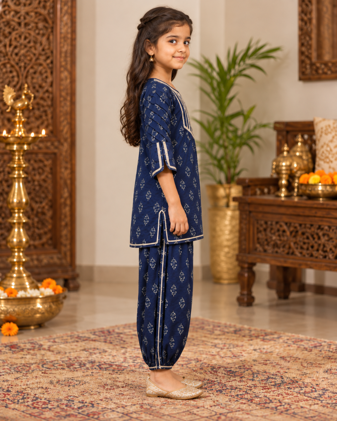 Indigo Rose Girls Festive Kurta Pajama Set